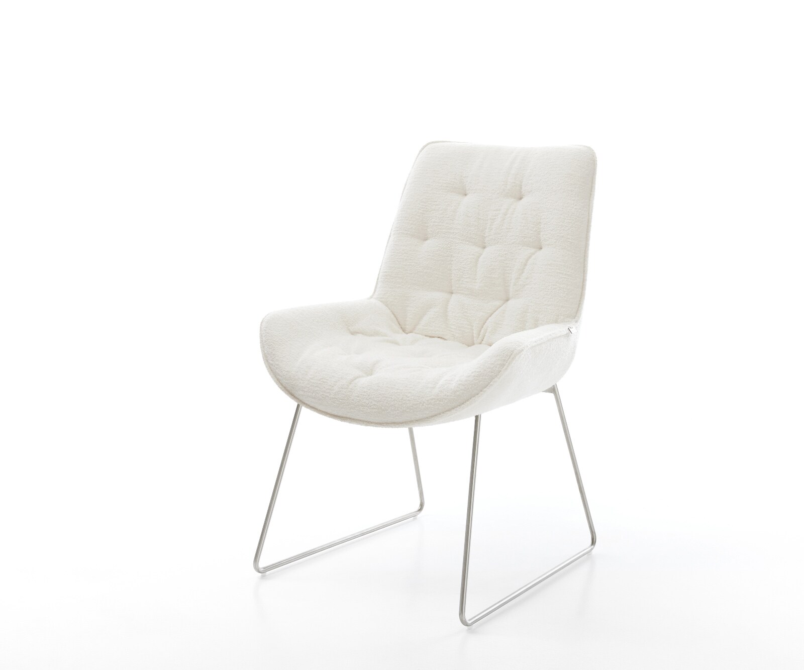 Chaise-de-salle-à-manger Taimi-Flex bouclé doux beige pied trapèze acier inoxydable 1