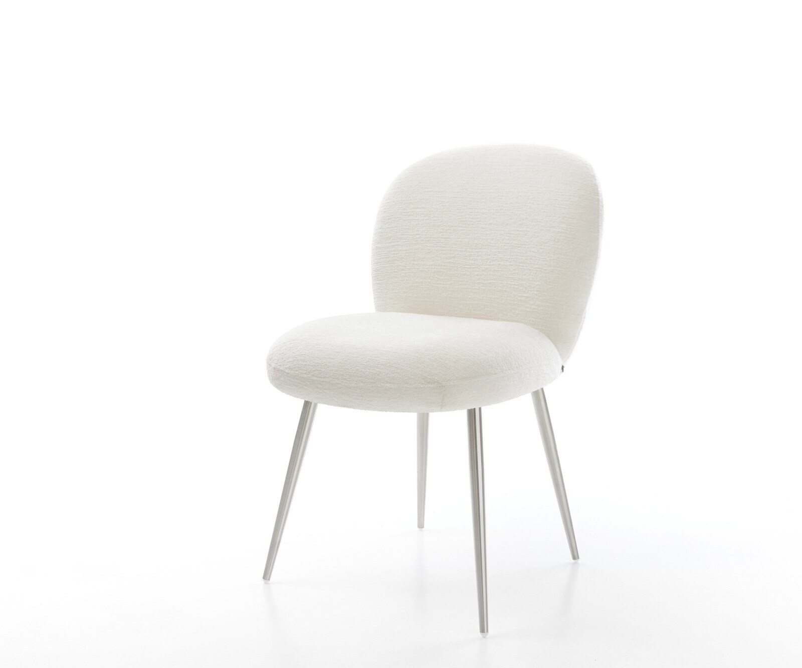 Chaise-de-salle-à-manger Nube-Flex bouclé doux beige 4 pieds coniques acier inoxydable resorts ensachés 1