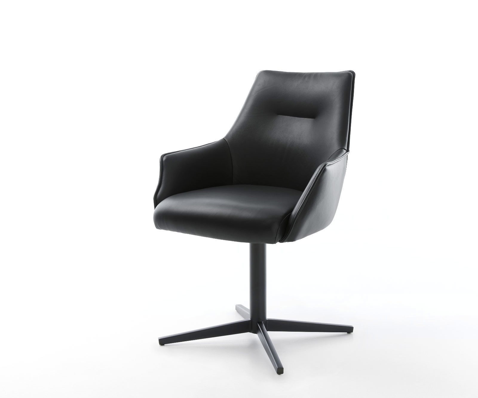 Chaise-pivotante Alja-Flex avec accoudoirs cuir de vache noir pied de chaise 4 branches noir pivotement sur 360° ressorts ensachés Chaise-pivotante Alja-Flex avec accoudoirs cuir de vache noir pied de chaise 4 branches noir pivotement sur 360° ressorts ensachés