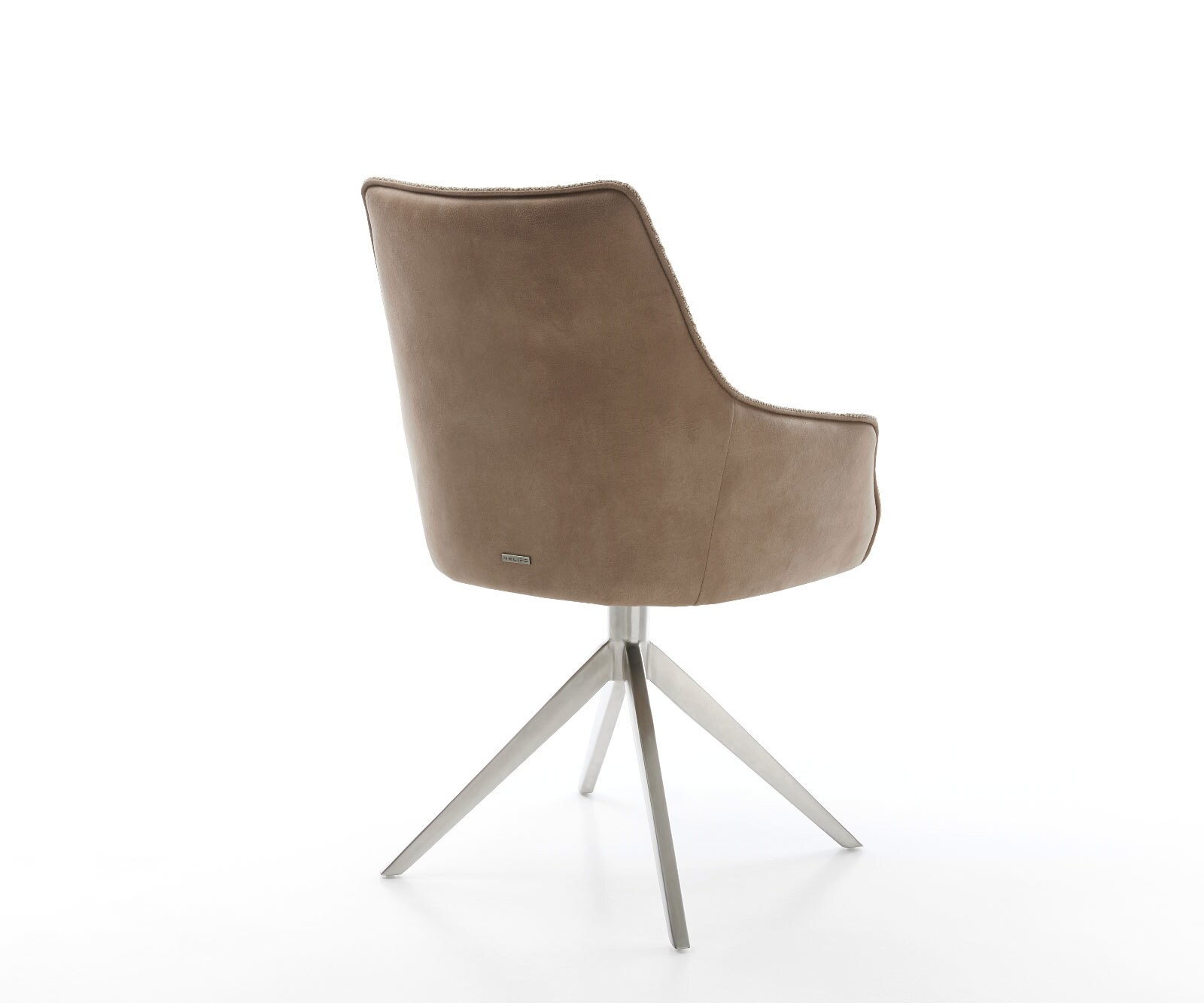 Chaise-pivotante Alja-Flex avec accoudoirs tissu mixte couleur boue pied croisé large acier inoxydable brossé pivotement sur 360° ressorts ensachés 5