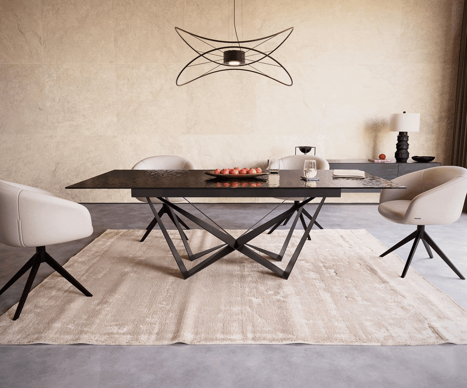 Table à manger Edge 180-220x100 verre fondu noir fumé relief en 3D Spider acier plat noir extensible 1 Table à manger Edge 180-220x100 verre fondu noir fumé relief en 3D Spider acier plat noir extensible 1