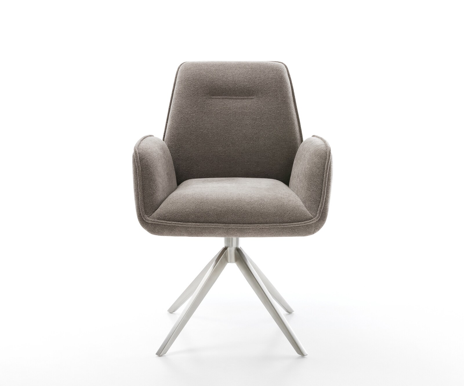 Chaise-pivotante Zoa-Flex tissu structuré doux taupe pied croisé large acier inoxydable pivotement sur 360° fonction bascule ressorts ensachés 1