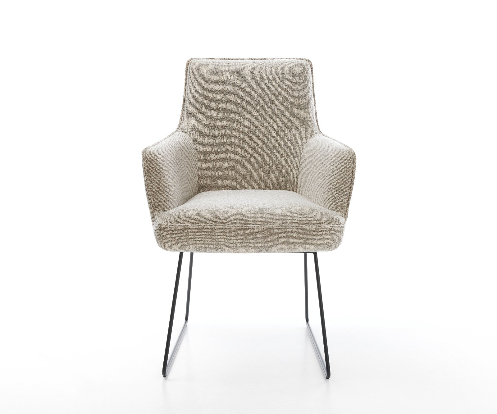 Chaise-de-salle-à-manger Heira-Flex avec accoudoirs tissu tissé doux beige pied trapèze noir resorts ensachés 2