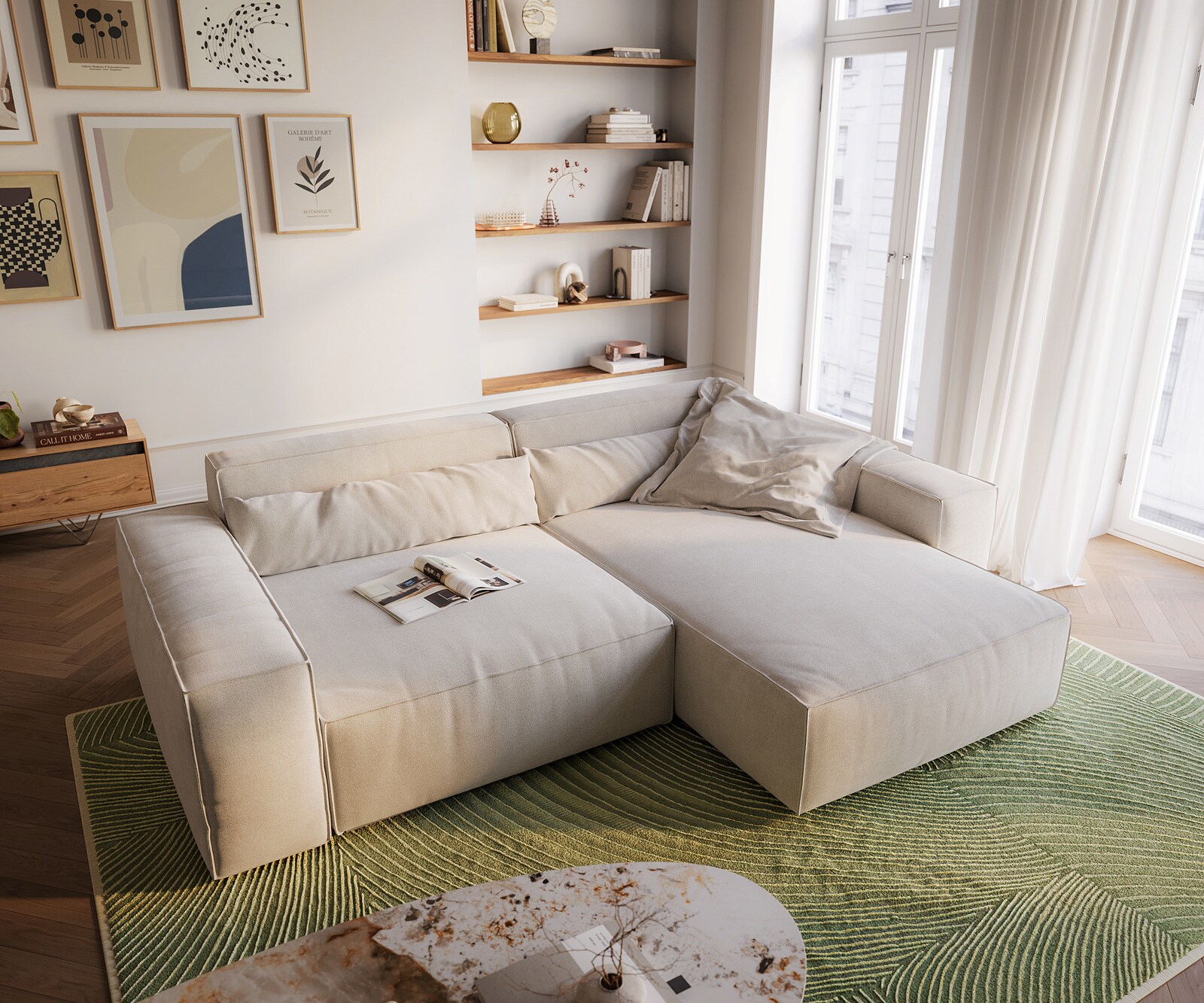 Canapé d'angle Sirpio XL 270x170 cm Tissu texturé doux Beige Méridienne modulable 4