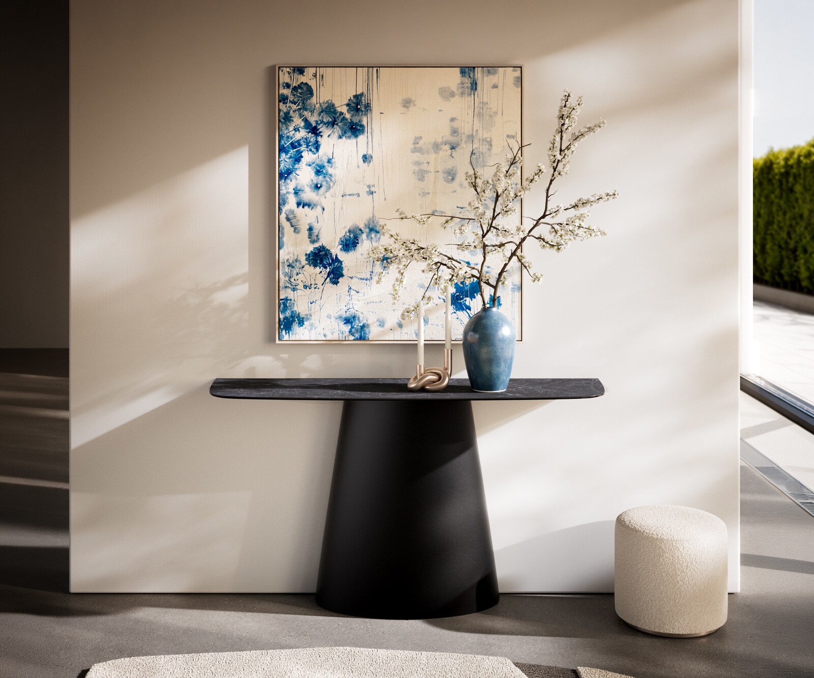 Console Edge forme bateau 140x40 cm Céramique Laminam® Nero Greco Anthrazit Conos Métal Noir 4