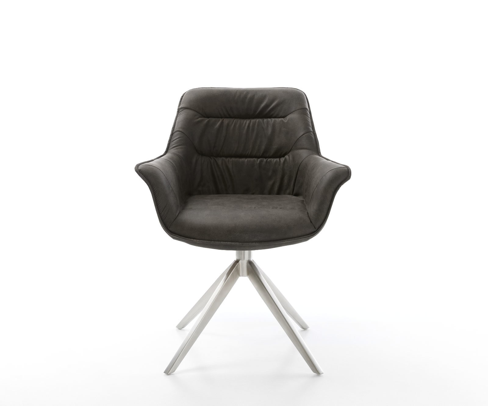 Chaise-de-salle-à-manger Kaira-Flex microvelours anthracite vintage pied croisé large acier inoxydable brossé 1 Chaise-de-salle-à-manger Kaira-Flex microvelours anthracite vintage pied croisé large acier inoxydable brossé 1