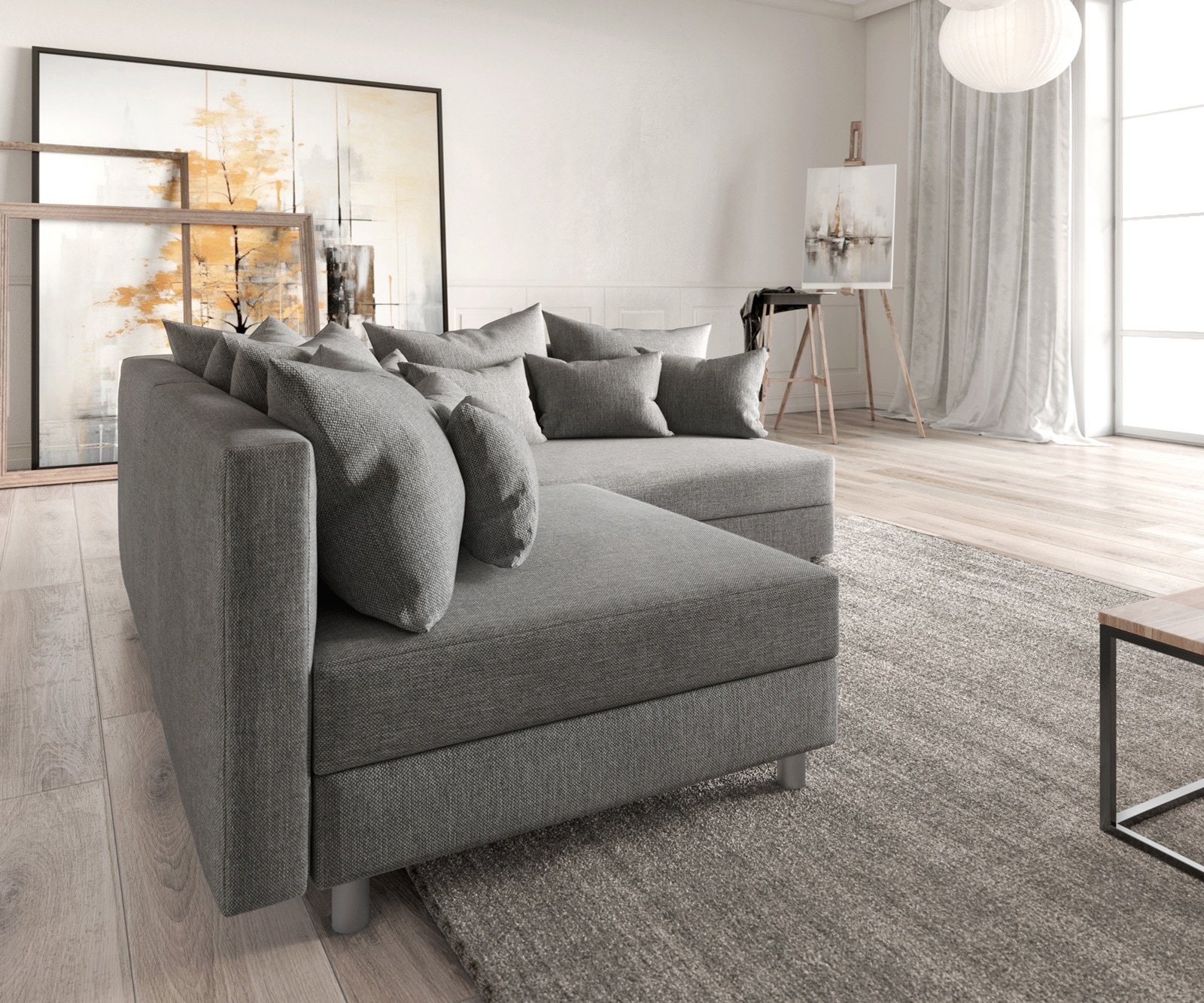 Canapé Clovis gris tissu plat ottoman droit canapé modulaire 5 Canapé Clovis gris tissu plat ottoman droit canapé modulaire 5