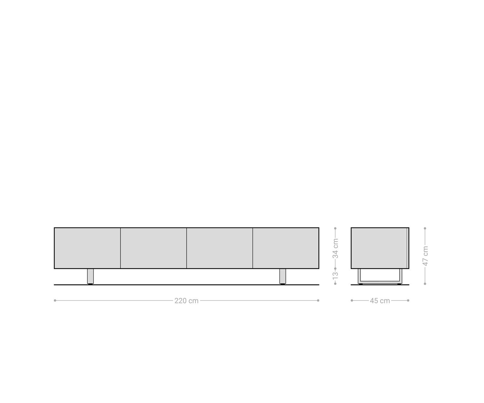Meuble-TV Ashara 220 cm chêne naturel effet 3D 4 portes patins métal noir 6