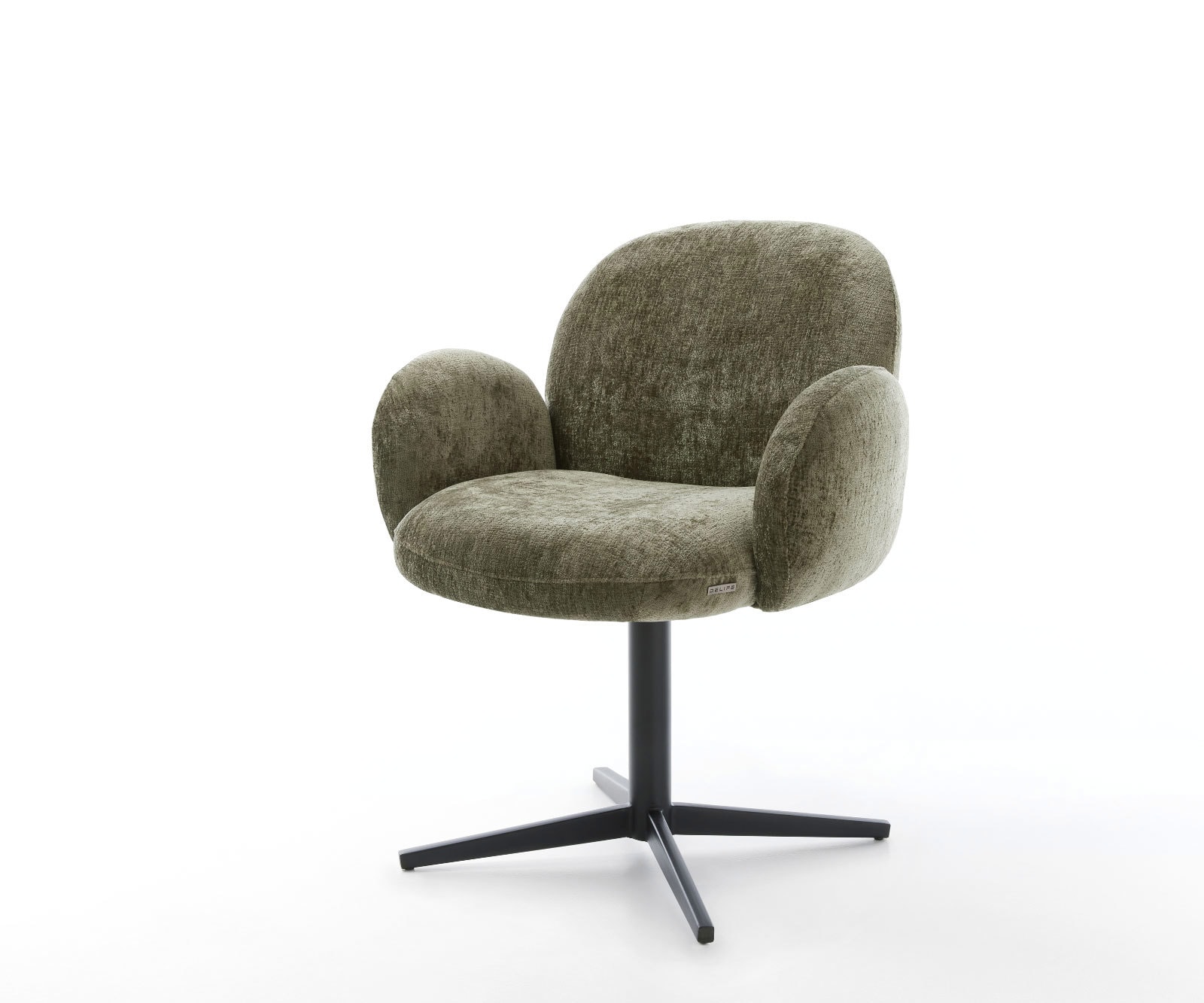 Chaise-pivotante Nube-Flex avec accoudoirs chenille olive pied de chaise 4 branches noir pivotement sur 360° ressorts ensachés Chaise-pivotante Nube-Flex avec accoudoirs chenille olive pied de chaise 4 branches noir pivotement sur 360° ressorts ensachés