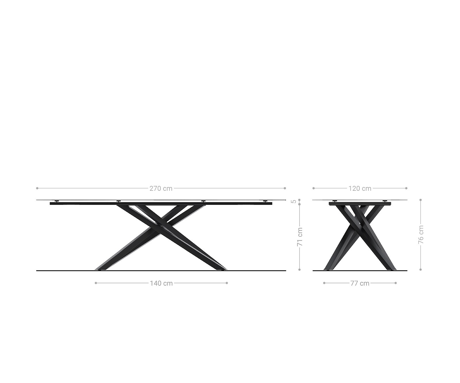 Table à manger Edge Boot 270x120 cm Céramique Iris FMG Onice Grigio piètement en croix Rectangle Acier inoxydable 8