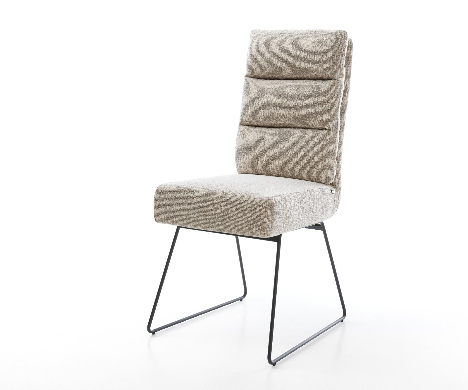 Chaise-de-salle-à-manger Pela-Flex tissu tissé doux beige pied trapèze noir resorts ensachés 1