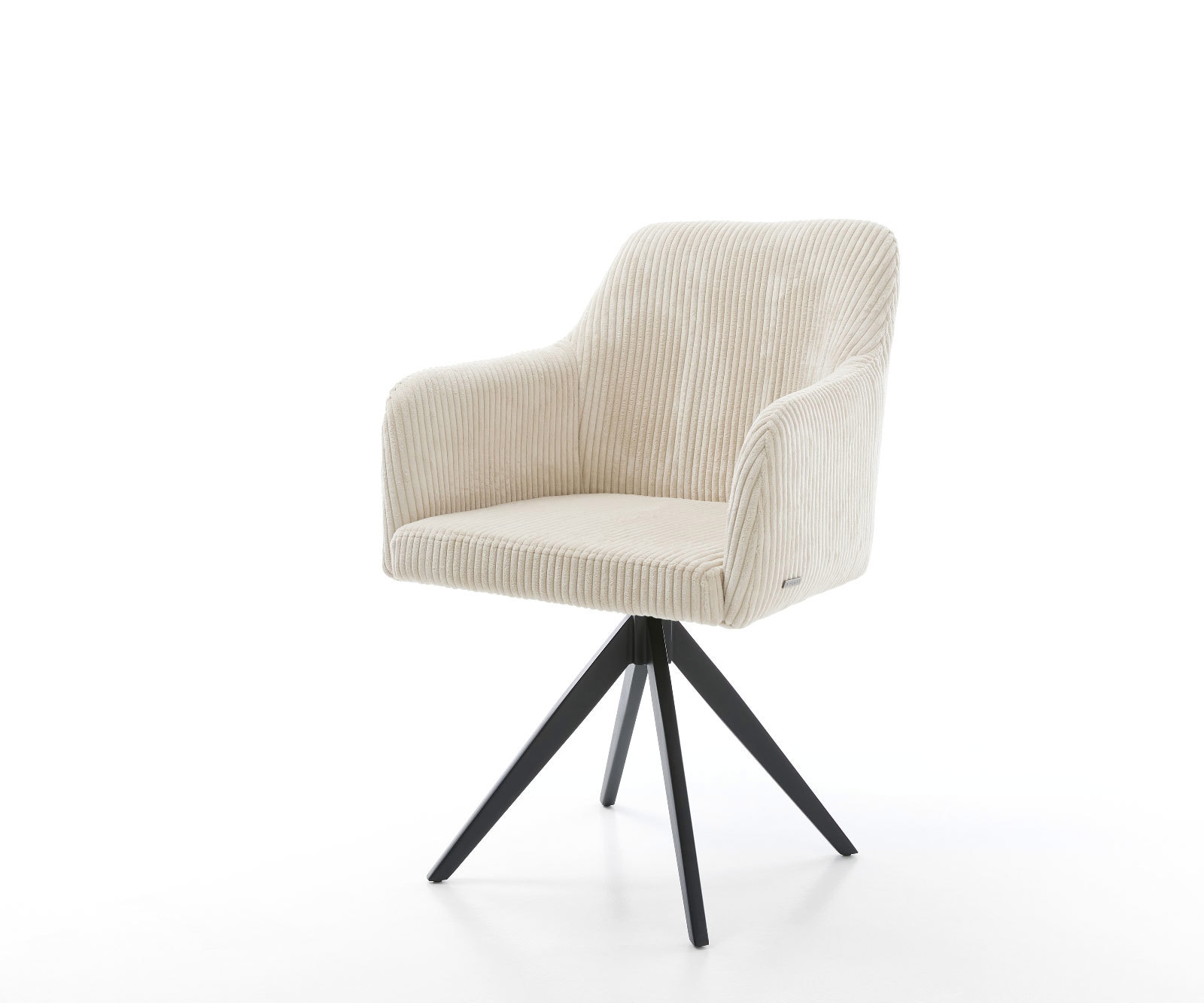 Chaise-de-salle-à-manger Greg-Flex côtelé beige vintage pied croisé angulaire noir ressorts ensachés Chaise-de-salle-à-manger Greg-Flex côtelé beige vintage pied croisé angulaire noir ressorts ensachés