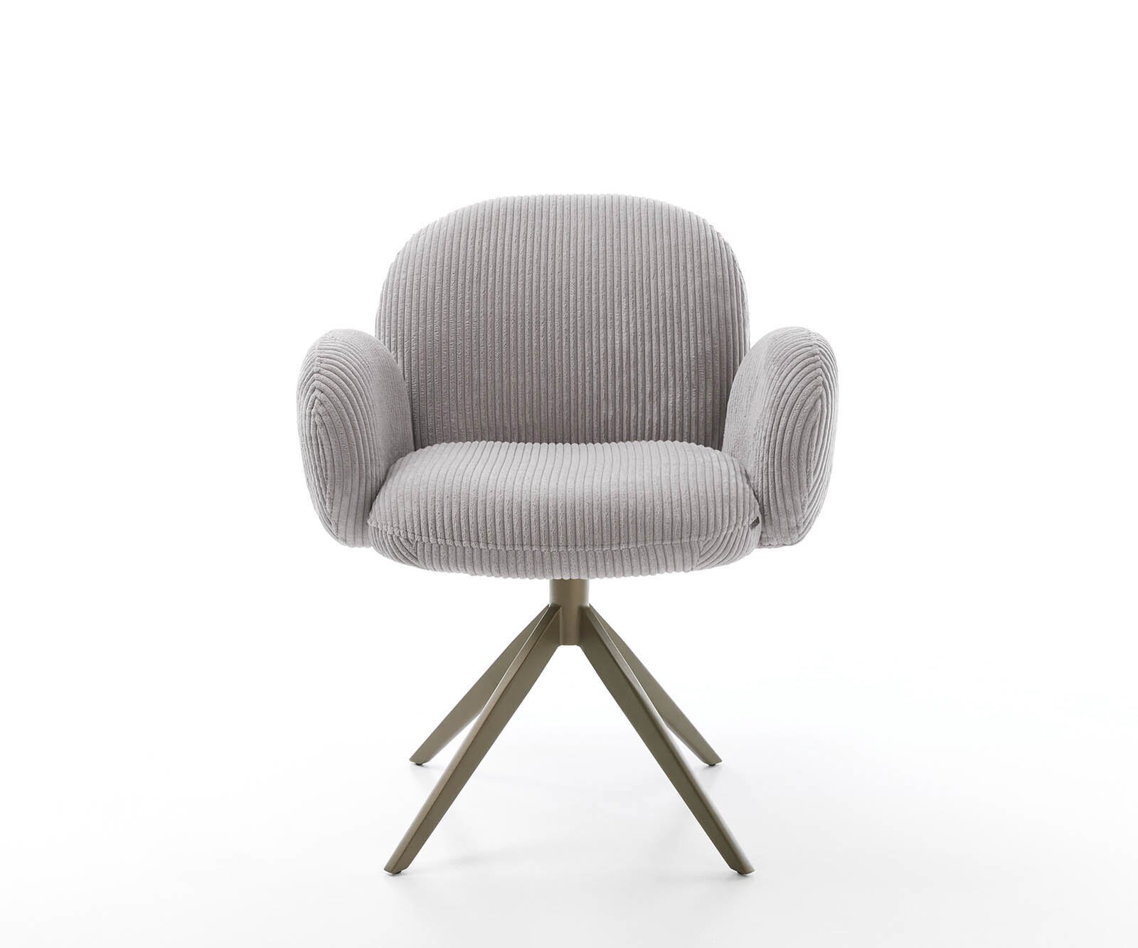 Chaise-pivotante Nube-Flex avec accoudoirs côtelé gris argenté pied croisé large aspect titane pivotement sur 360° ressorts ensachés 1