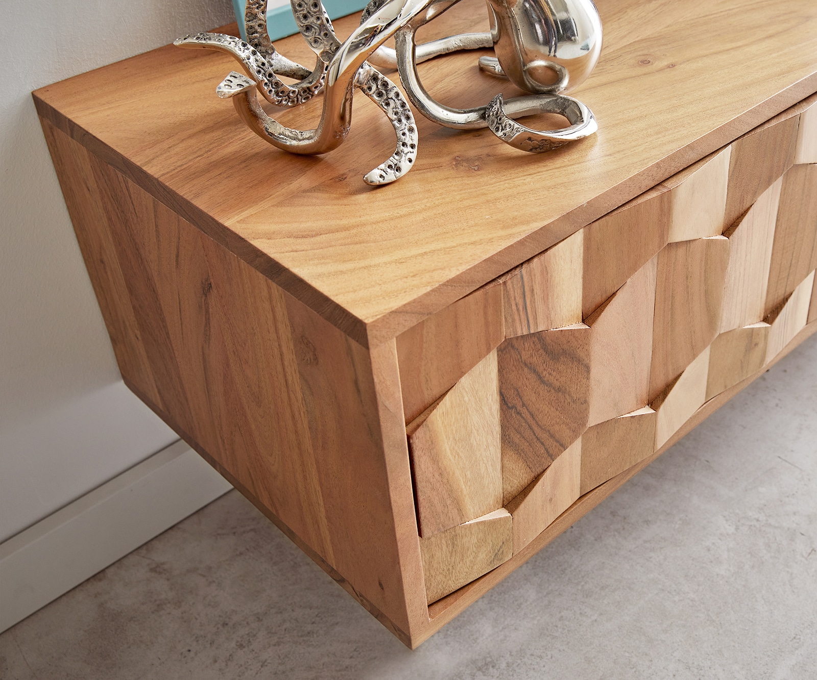 Meuble-TV  Fevo 240 cm acacia nature 4 portes flottant 3 Meuble-TV  Fevo 240 cm acacia nature 4 portes flottant 3