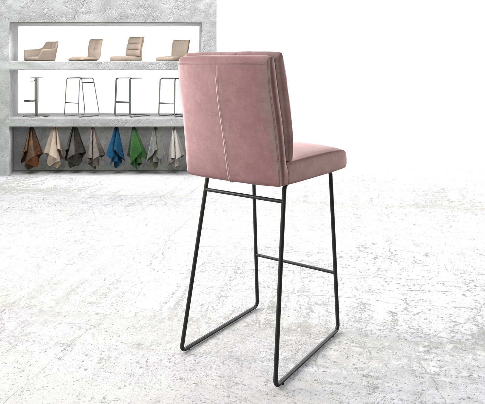 Chaise-de-bar Pela-Flex velours rosé cadre de patins métal 2