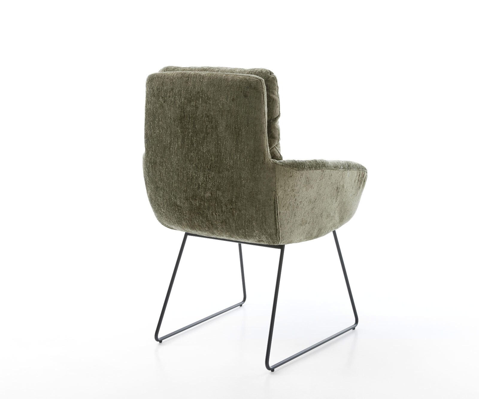 Chaise-de-salle-à-manger Abelia-Flex avec accoudoirs chenille olive pied trapèze noir 4 Chaise-de-salle-à-manger Abelia-Flex avec accoudoirs chenille olive pied trapèze noir 4