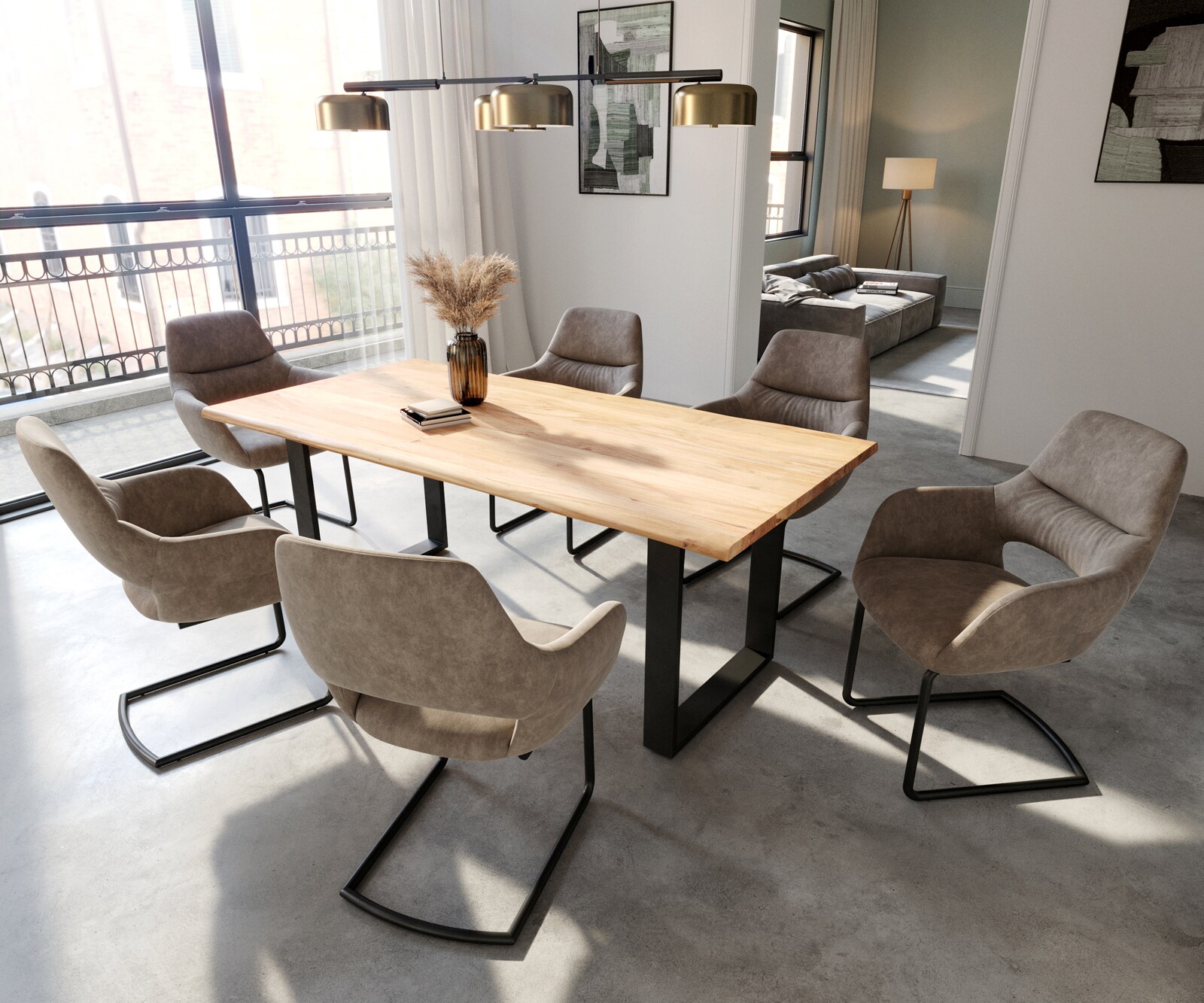 Cantilever Yago-Flex avec accoudoirs microvelours taupe vintage pied cantilever rond noir ressorts ensachés 4