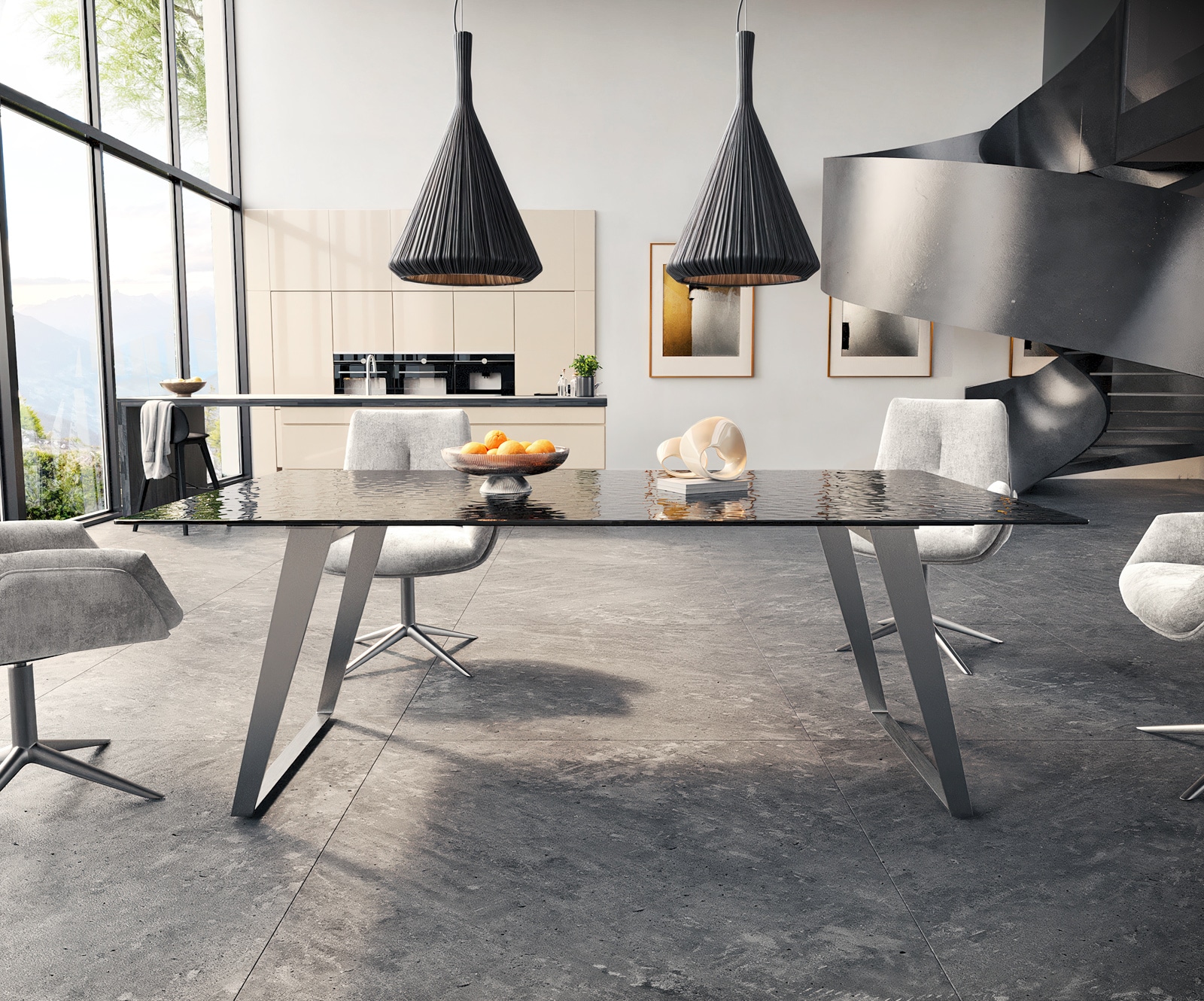 Table à manger Edge 200x100 verre fondu noir fumé relief en 3D acier inoxydable incliné 1 Table à manger Edge 200x100 verre fondu noir fumé relief en 3D acier inoxydable incliné 1