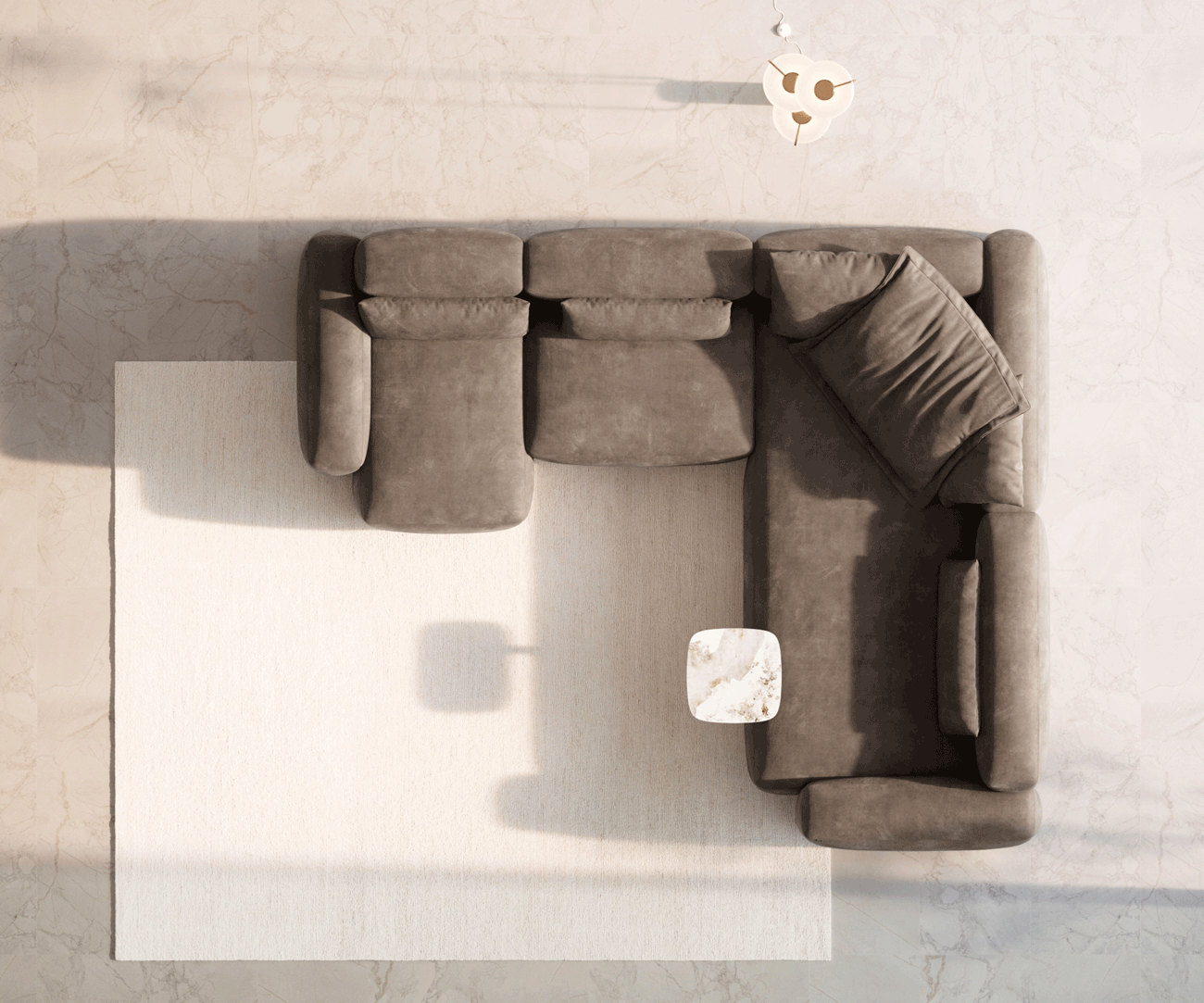 Canapé panoramique Freestyle 360x290 cm Tissu microfibre Taupe Vintage couture plate 5