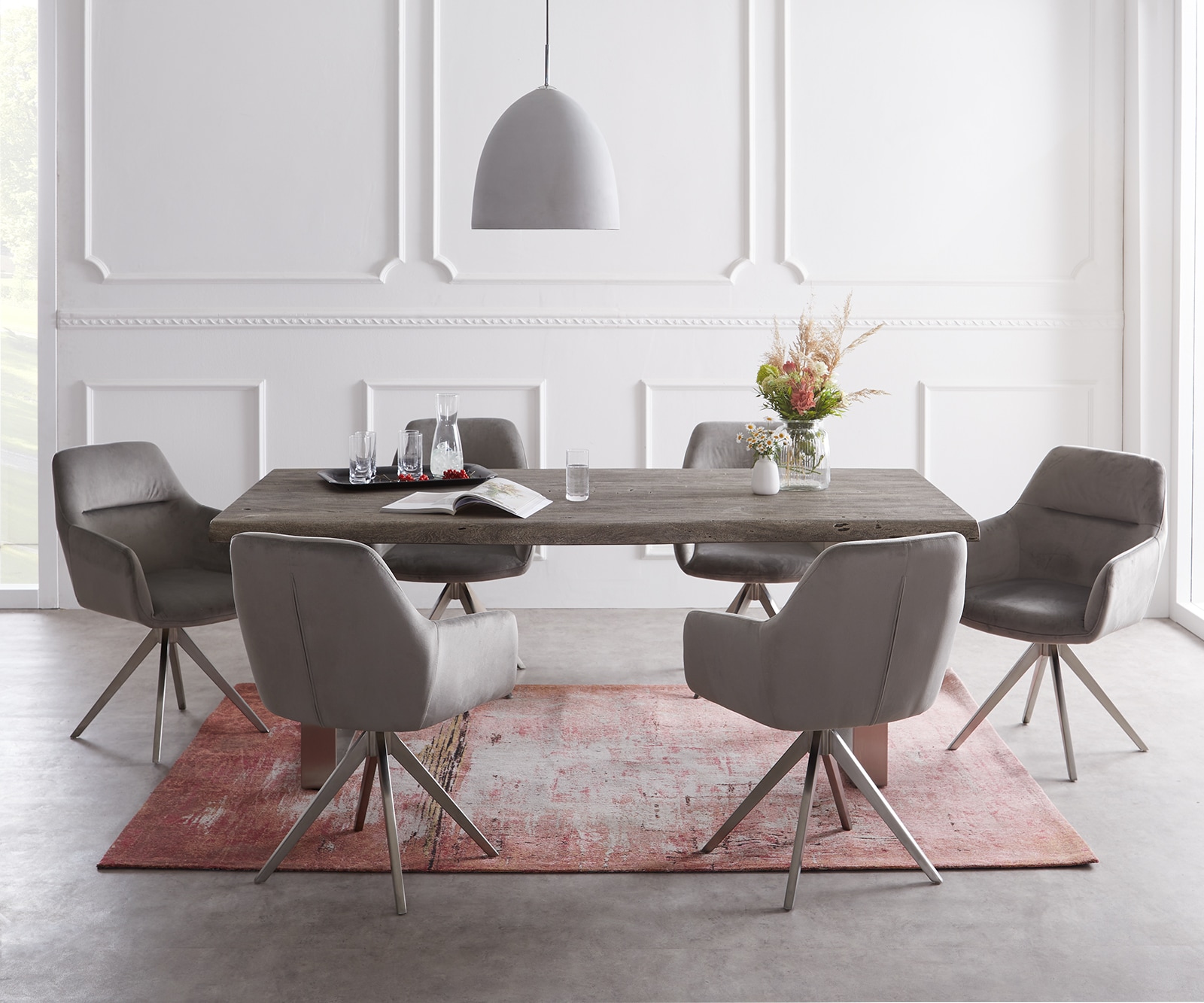 Table-à-manger Edge 180x90 XL acacia platine acier inoxydable mince Live-Edge 2