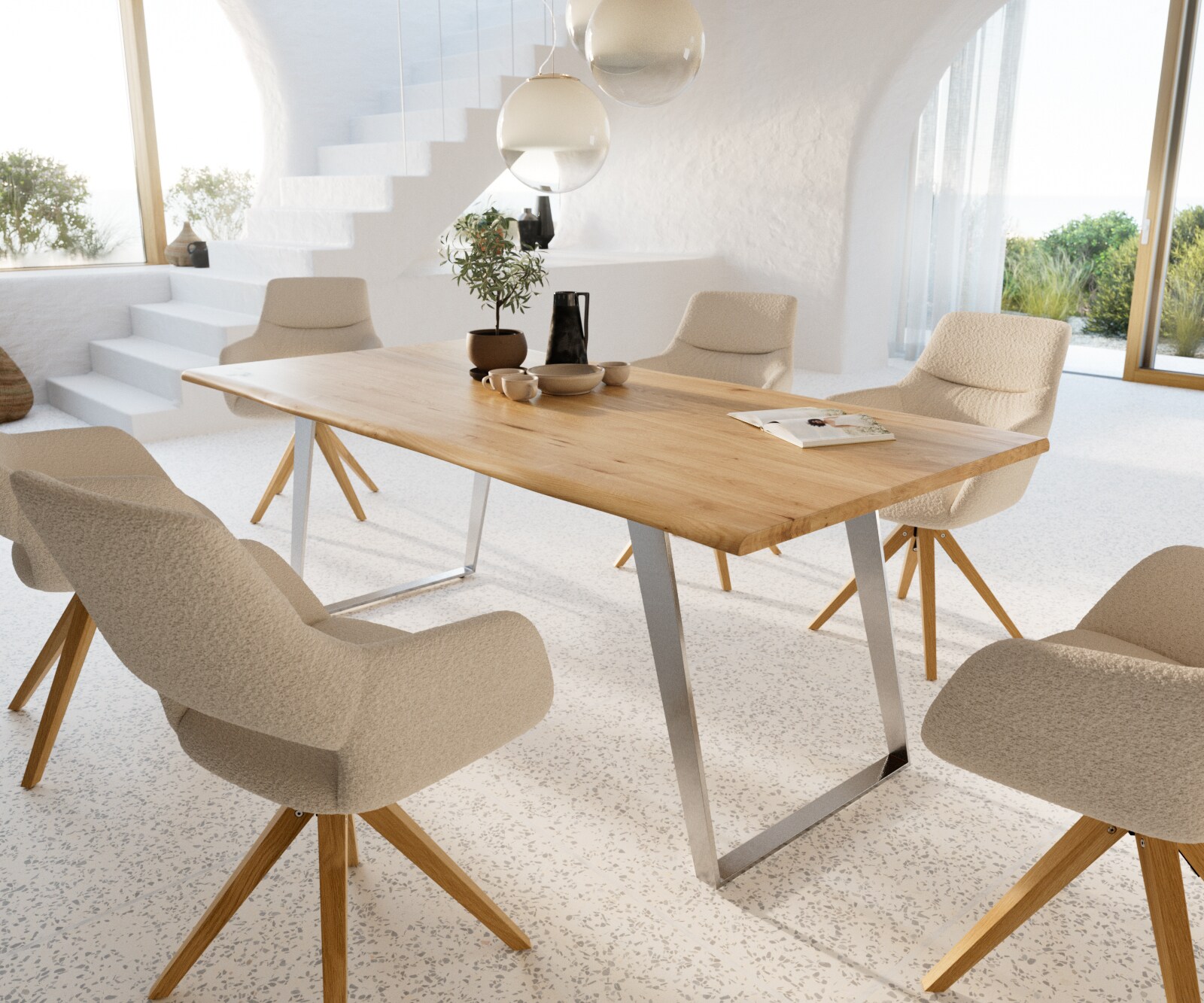 Table à manger Edge 200x100x2,5-3 chêne nature acier inoxydable inclinée Live-Edge 8