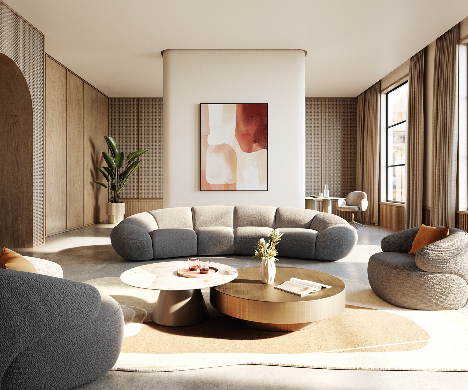 Grand canapé Lunna 360x175 cm Bouclé gris argenté 2 coussins 4 Grand canapé Lunna 360x175 cm Bouclé gris argenté 2 coussins 4