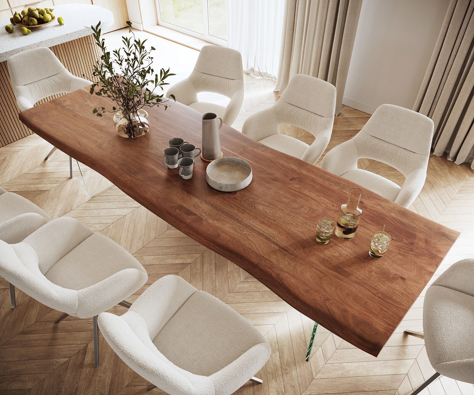 Table à manger Edge 300x100 XL acacia marron verre Live-Edge 3