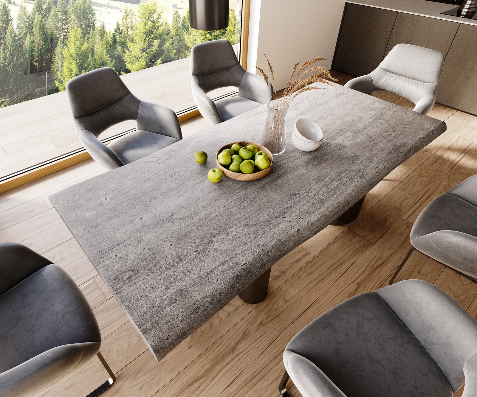 Table à manger Edge 220x100 XL Acacia Platine Troa Acier inoxydable Graphite Live-Edge 3