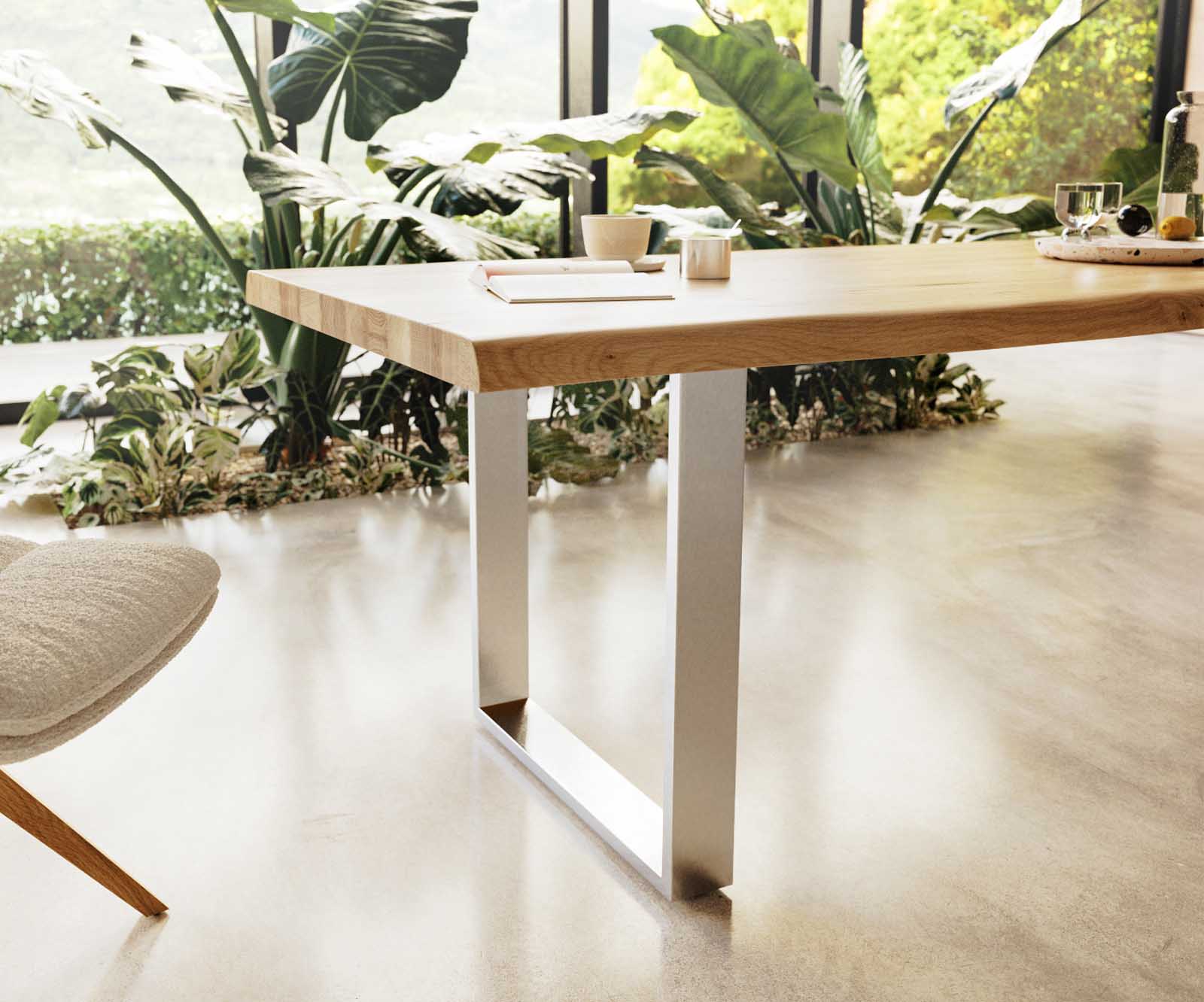 Table à manger Edge 300x100 chêne nature acier inoxydable mince Live-Edge 5