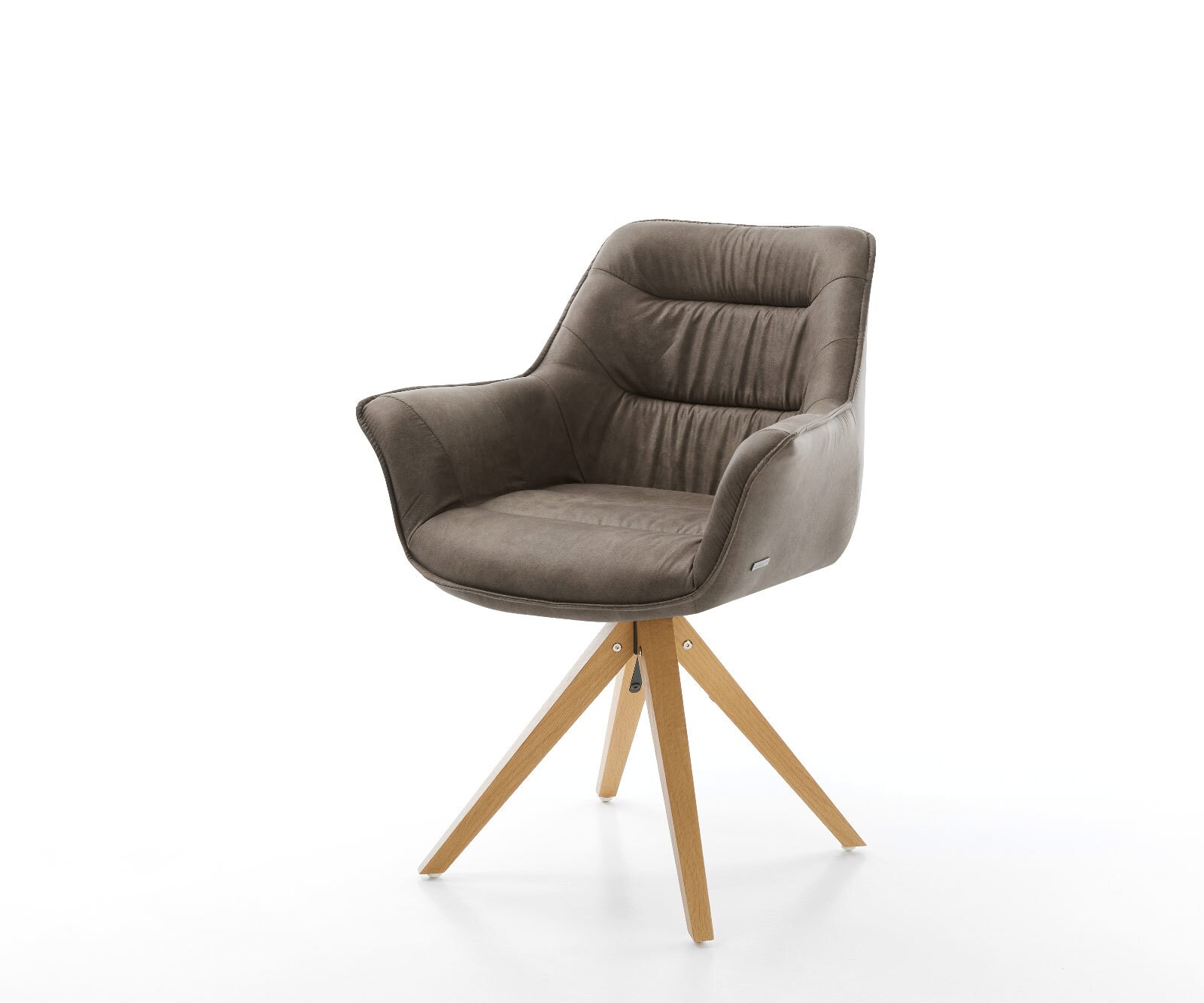 Chaise-de-salle-à-manger Kaira-Flex microvelours taupe vintage pied en bois angulaire naturel