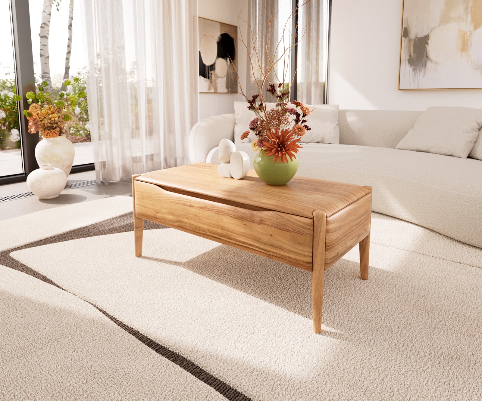 Table-basse Simcha 100x50 cm acacia naturel 2 abattants Table-basse Simcha 100x50 cm acacia naturel 2 abattants