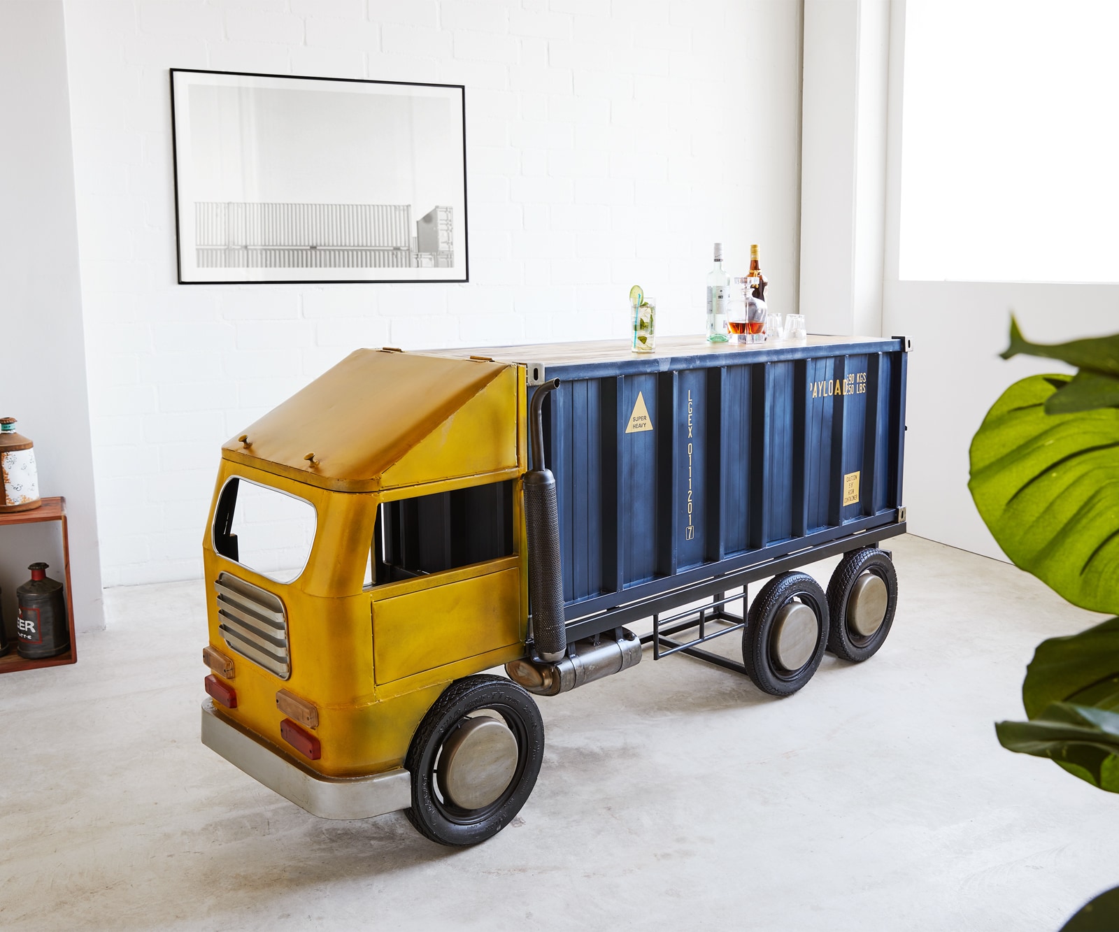 Bar camion 220x110 cm Métal Bois de mangue Bleu Jaune Bar camion 220x110 cm Métal Bois de mangue Bleu Jaune