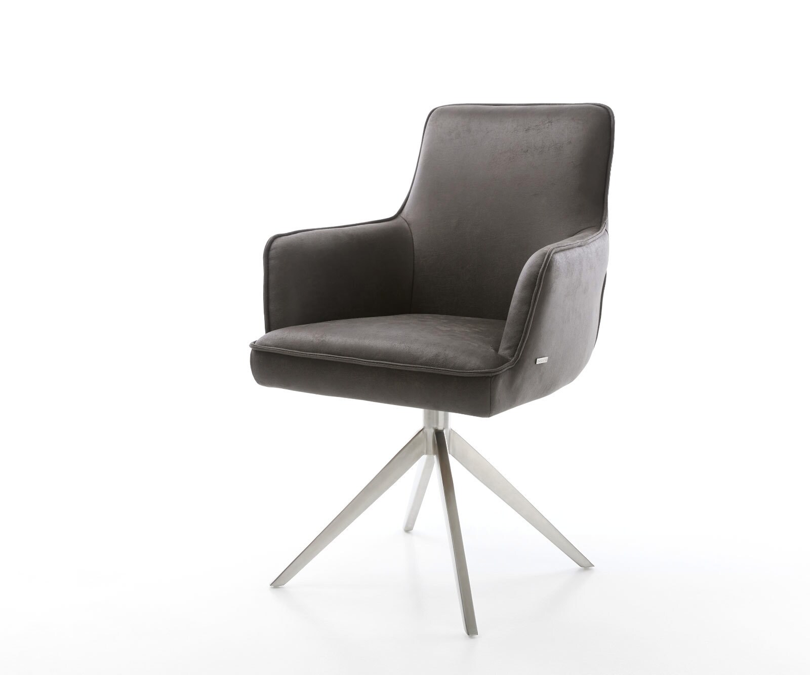Chaise-pivotante Heira-Flex microvelours anthracite vintage pied croisé large acier inoxydable brossé pivotement sur 360° fonction bascule ressorts ensachés