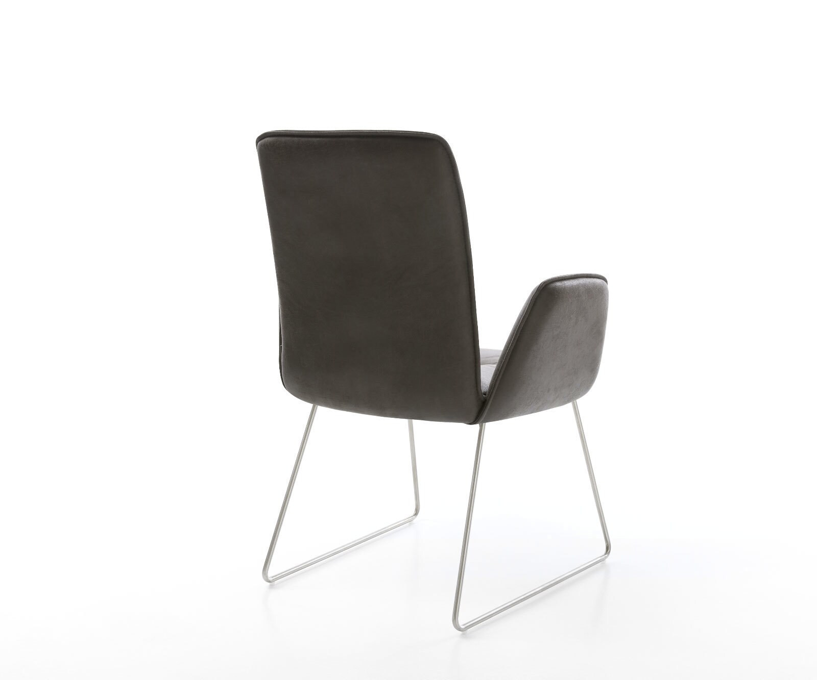 Chaise-de-salle-à-manger Vinja-Flex microvelours anthracite vintage pied trapèze acier inoxydable brossé 5