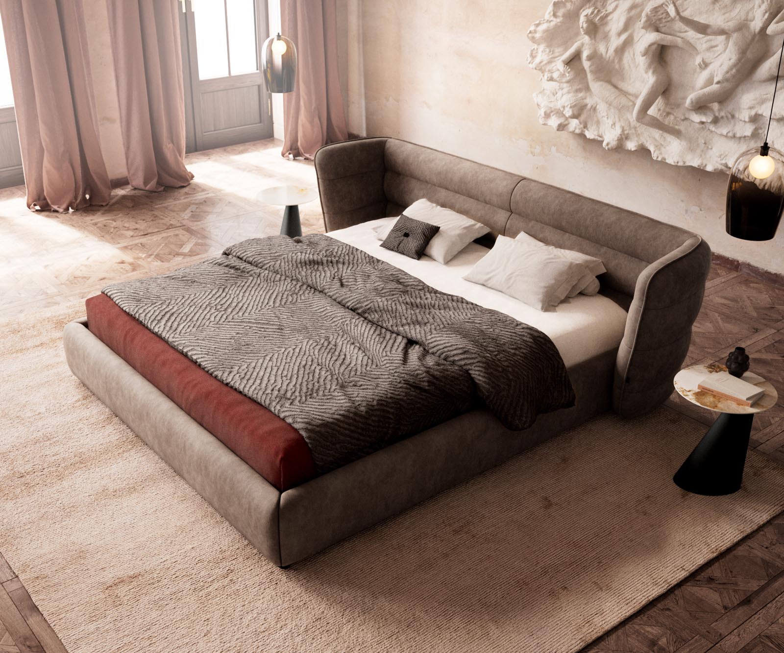 Sommier rembourré Simea 180x200 cm microfibre taupe vintage 3