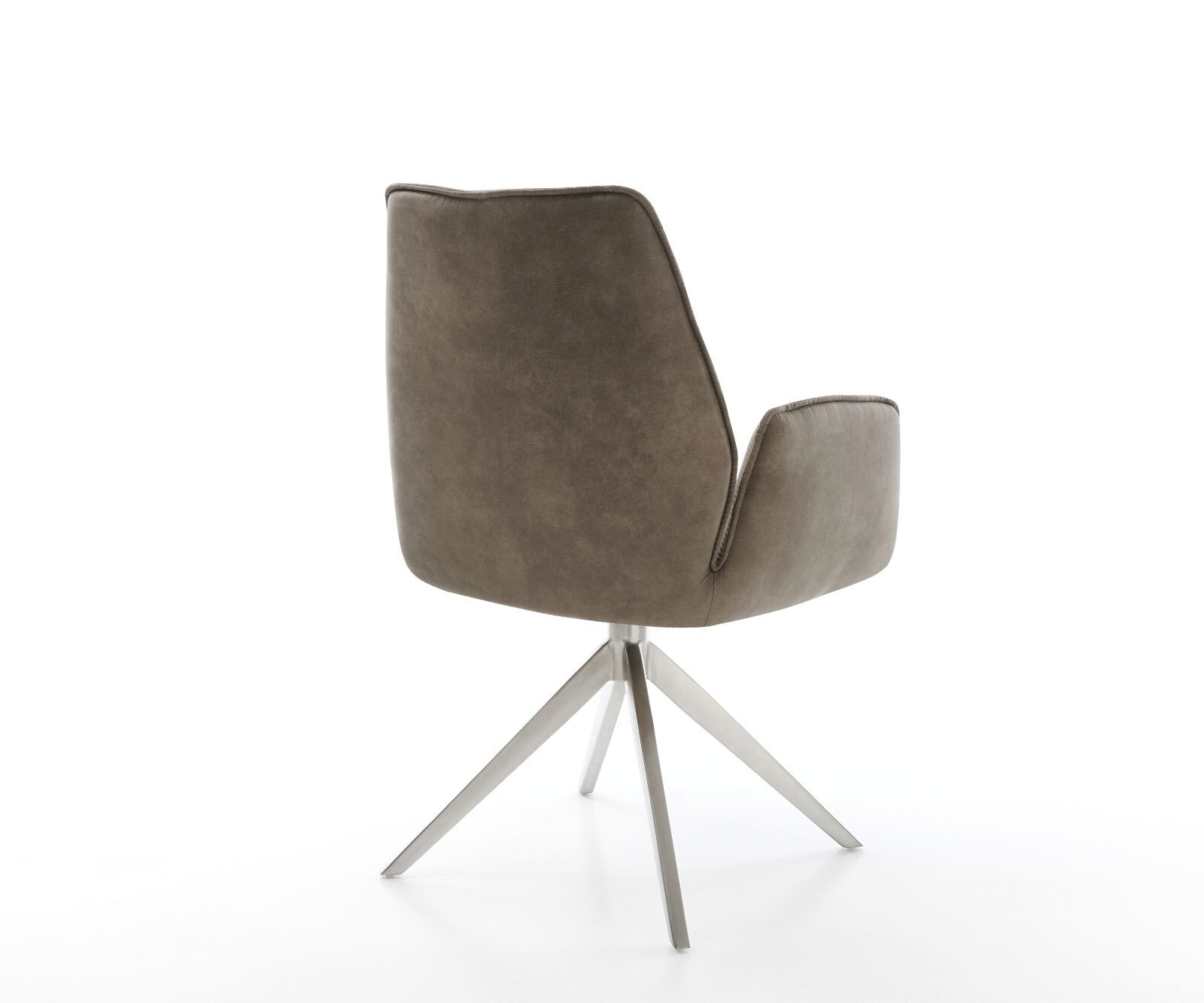 Chaise-de-salle-à-manger Zoa-Flex microvelours taupe vintage pied croisé large acier inoxydable brossé ressorts ensachés 5