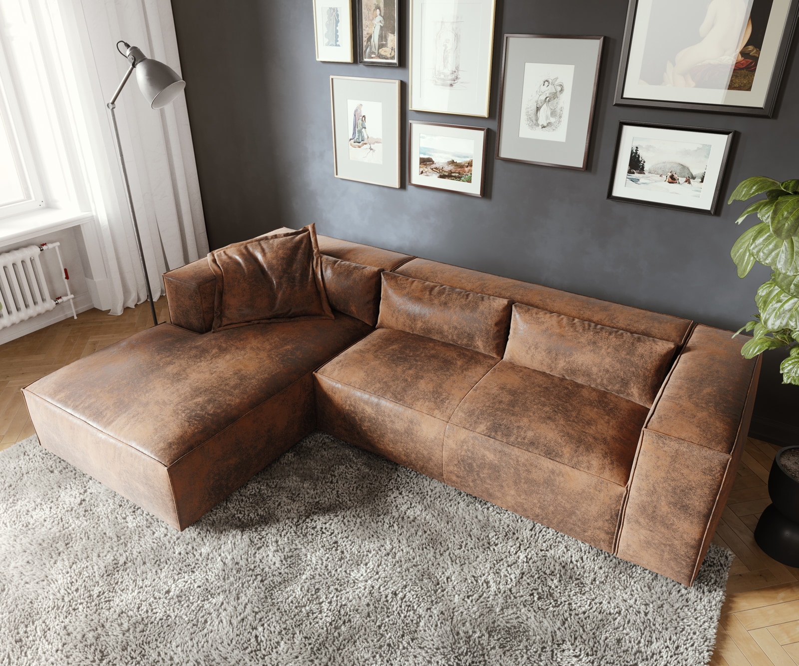 Canapé-d'angle Brom 260 x 175 cm imitation cuir marron Recamière à gauche 4 Canapé-d'angle Brom 260 x 175 cm imitation cuir marron Recamière à gauche 4