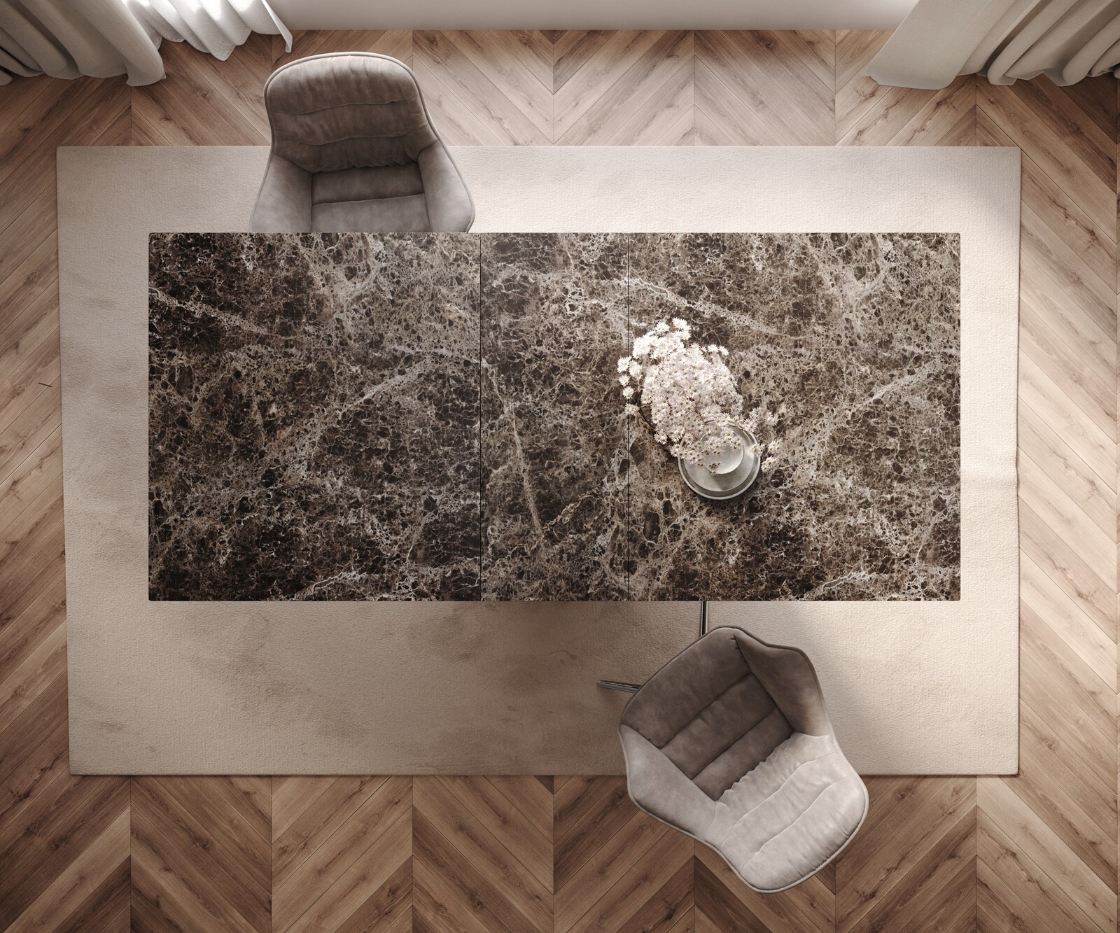 Table de salle à manger Edge Céramique Emperador Extra Lucidato Brun foncé 180-220x100 Wave Acier inoxydable extensible 6