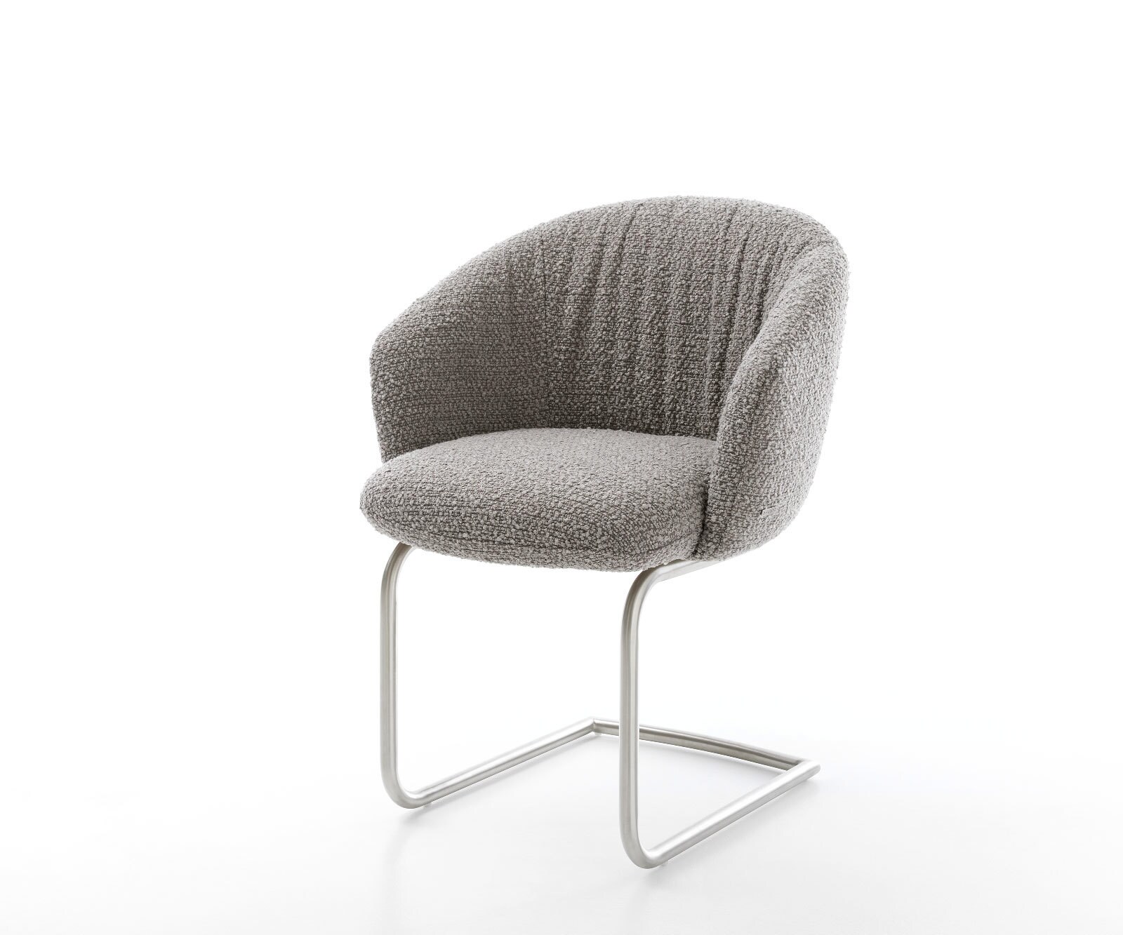 Cantilever Caja-Flex avec accoudoirs bouclé gris argenté pied cantilever rond acier inoxydable brossé ressorts ensachés 1