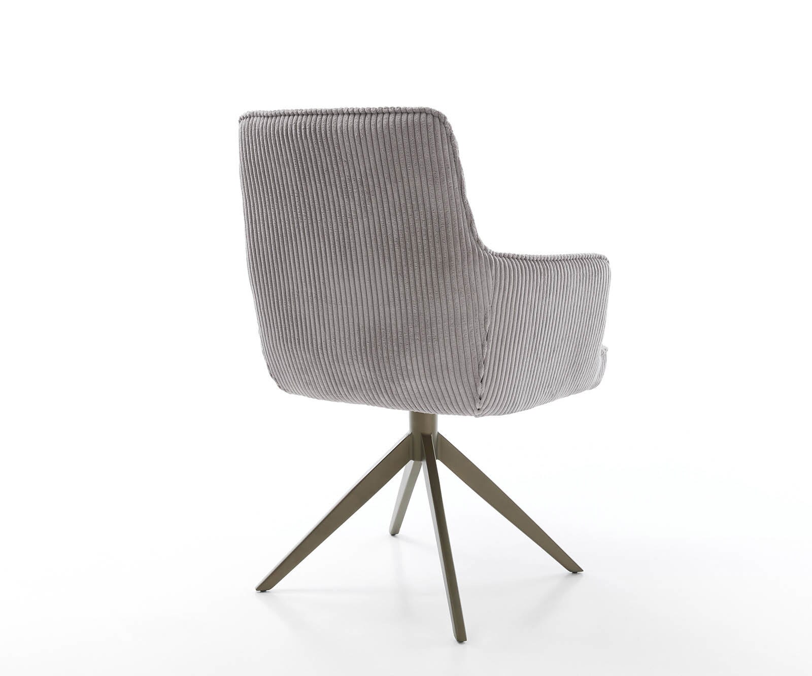 Chaise-pivotante Heira-Flex avec accoudoirs côtelé gris argenté pied croisé large aspect titane pivotement sur 360° ressorts ensachés 5