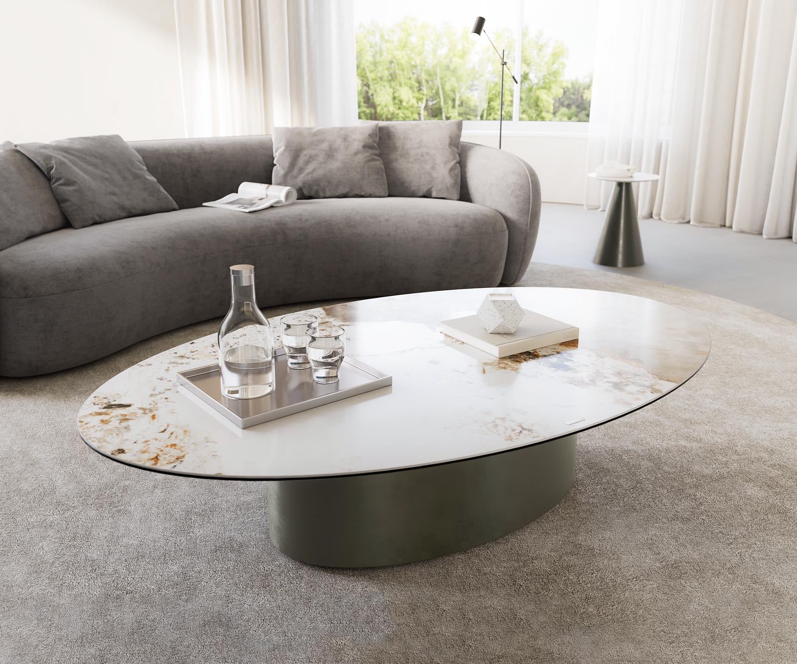 Table basse Casilda 150x90 cm céramique pied central Table basse Casilda 150x90 cm céramique pied central
