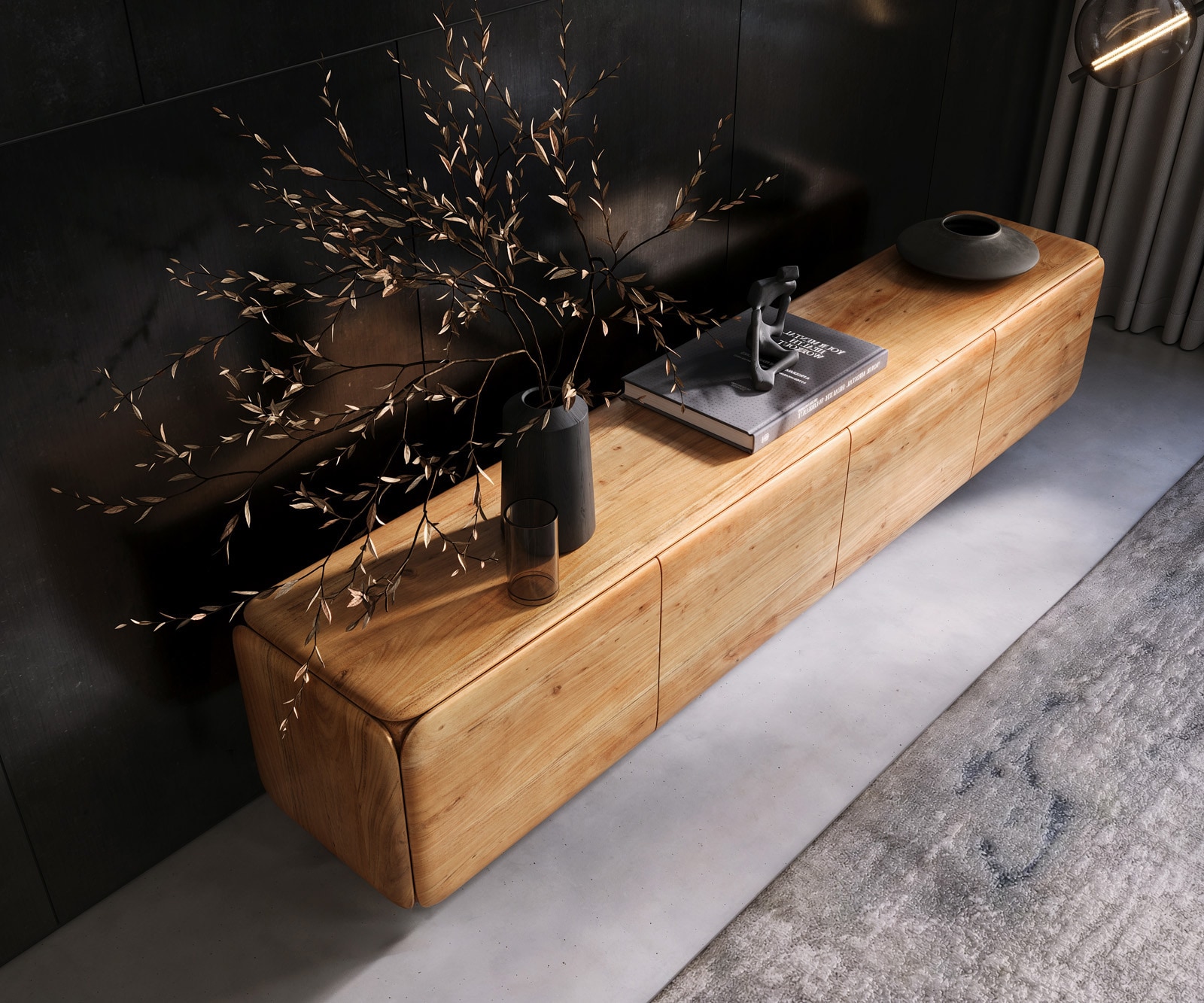 Meuble-TV Shavani 220 cm acacia naturel 4 portes flottantes 5 Meuble-TV Shavani 220 cm acacia naturel 4 portes flottantes 5