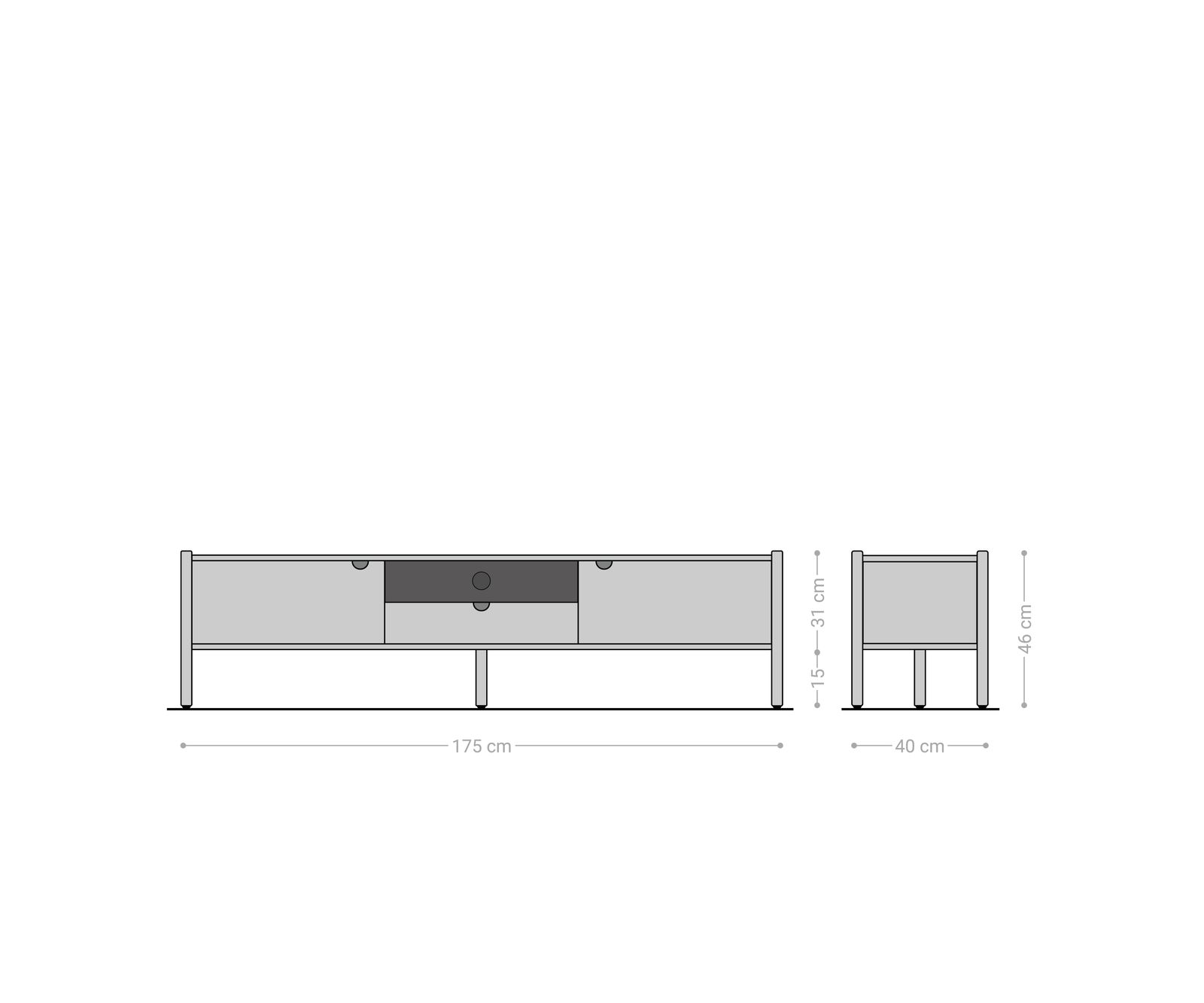 Meuble-TV Caius 175 cm acacia Aura 2 portes 1 tiroir 1 compartiment 6