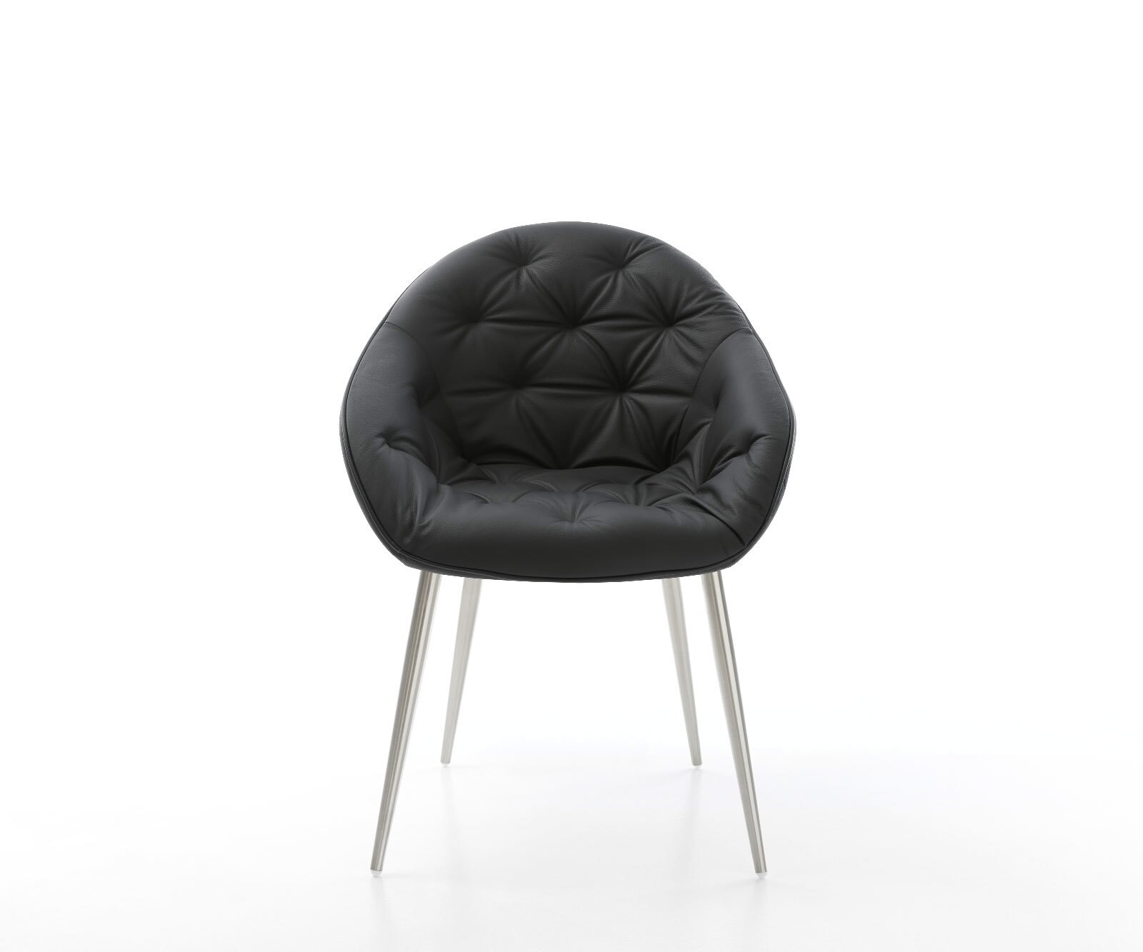 Chaise-de-salle-à-manger Gaio-Flex cuir de vache noir 4 pieds coniques acier inoxydable brossé 1