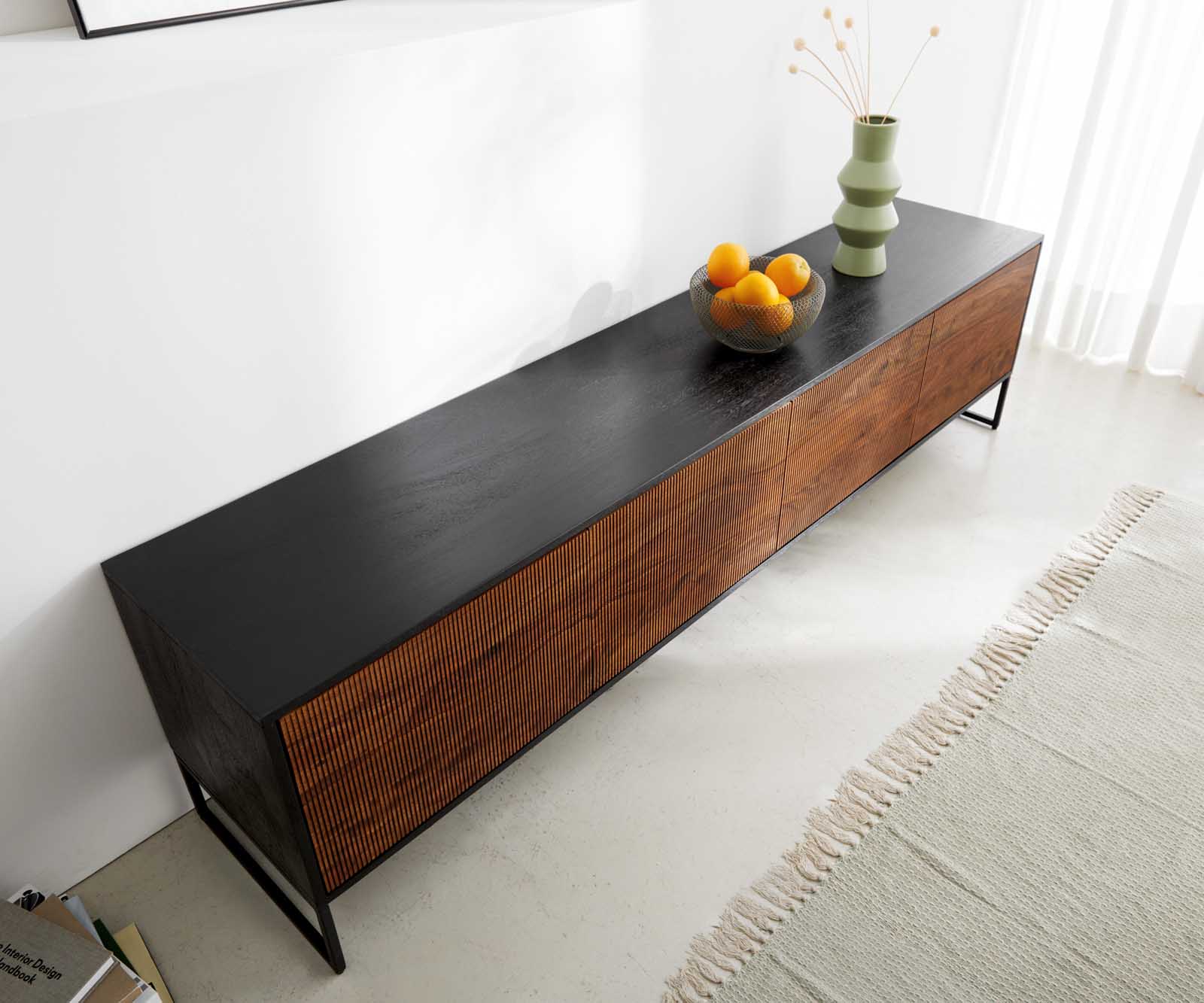 Meuble-TV Vaag 200 cm sheesham naturel manguier noir 4 portes 4 Meuble-TV Vaag 200 cm sheesham naturel manguier noir 4 portes 4