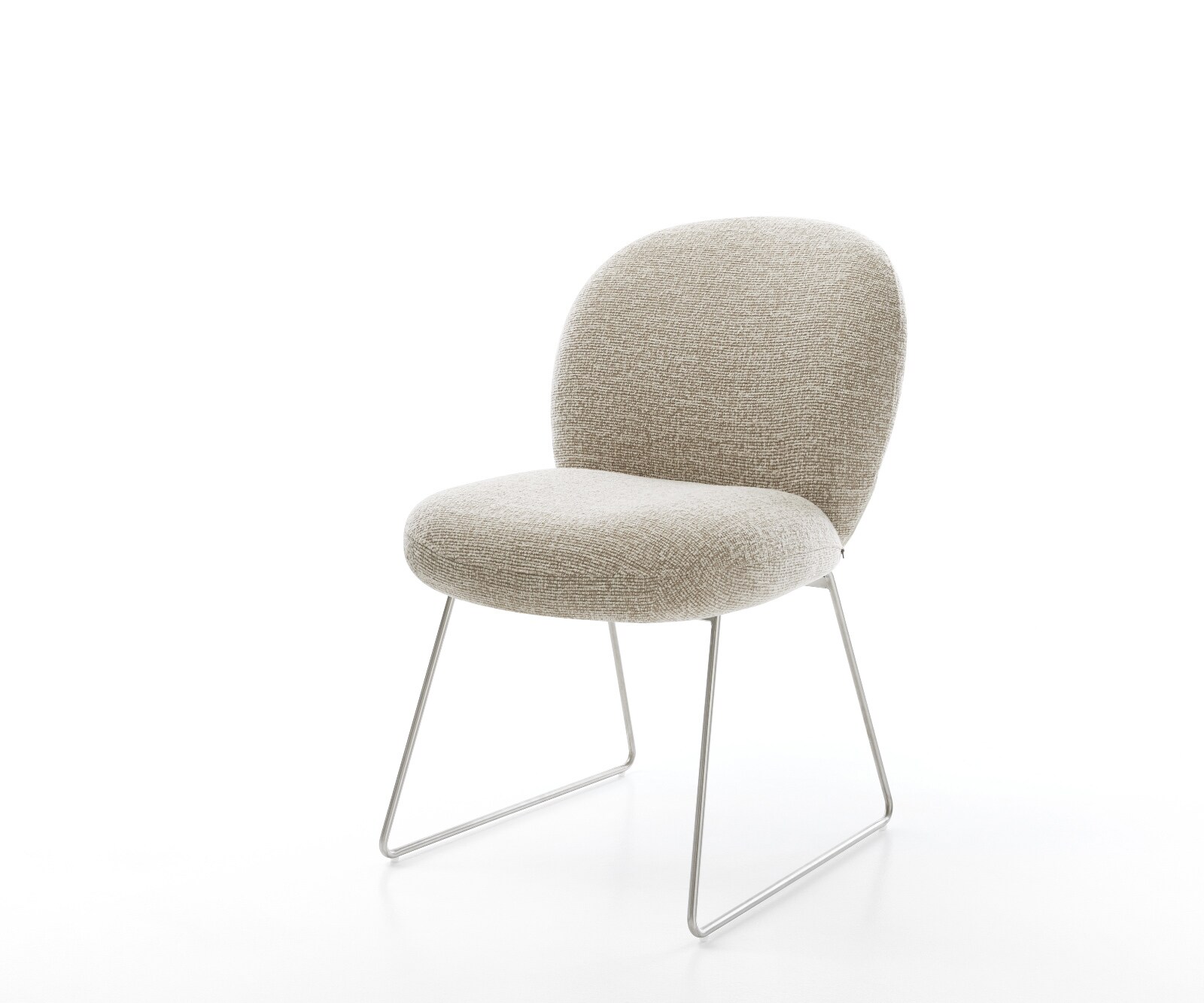Chaise-de-salle-à-manger Nube-Flex tissu tissé doux beige pied trapèze acier inoxydable resorts ensachés 1