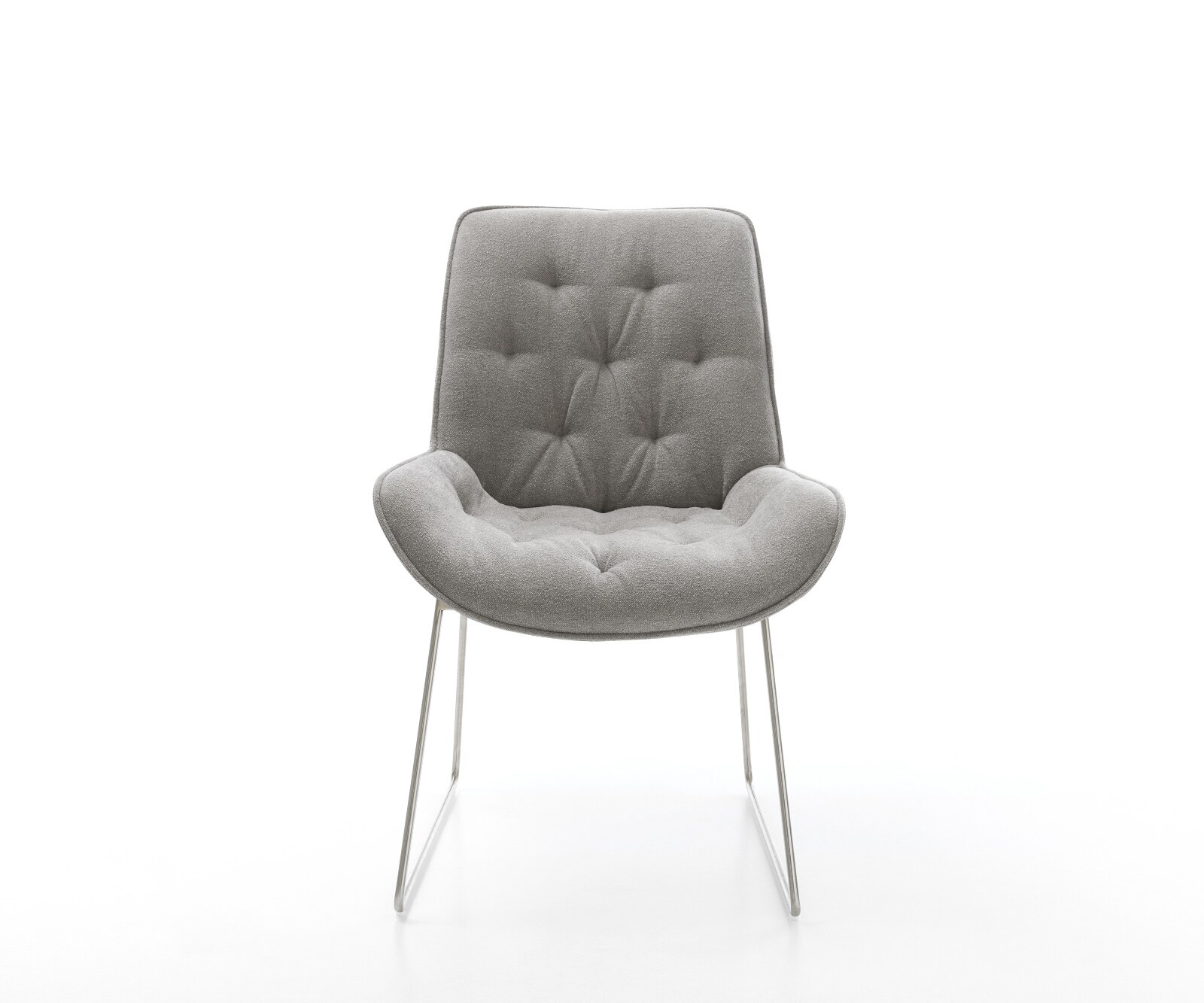 Chaise-de-salle-à-manger Taimi-Flex tissu structuré doux gris pied trapèze acier inoxydable 2