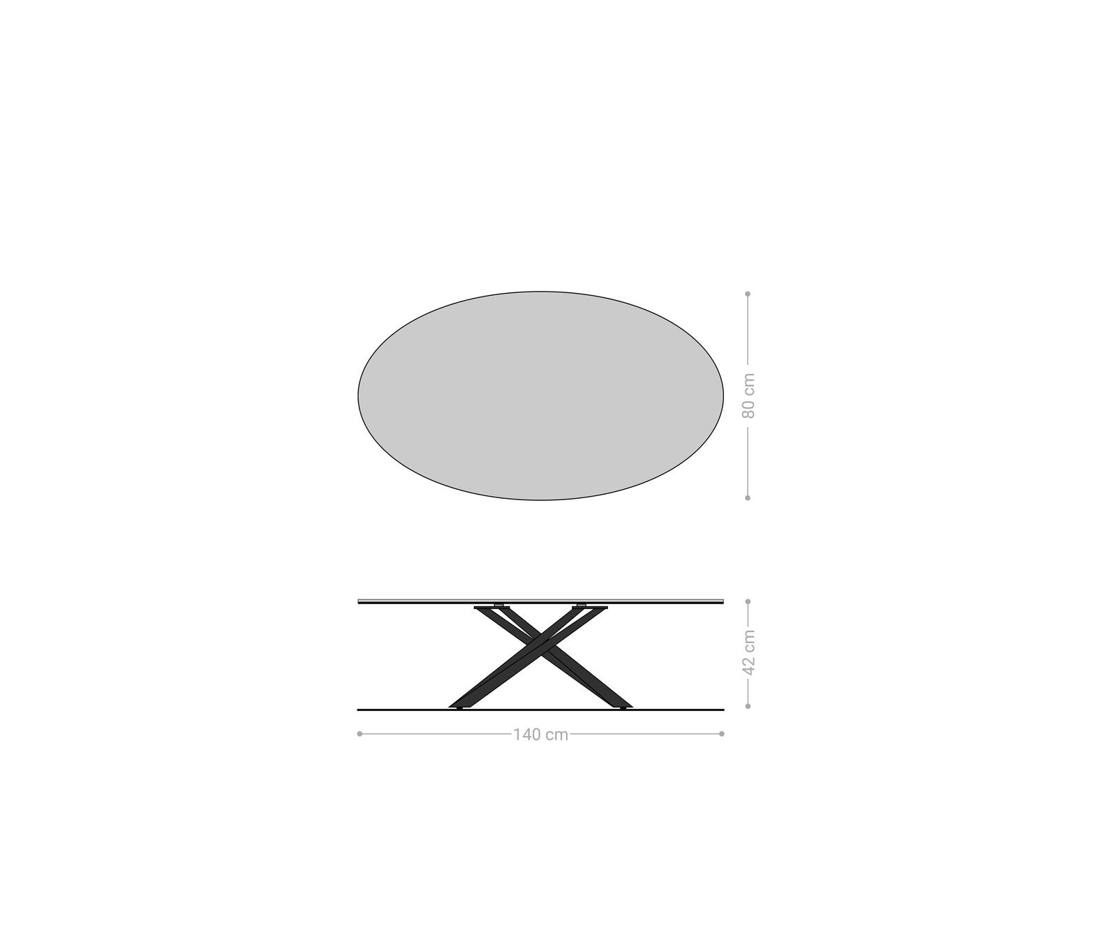 Table basse Edge ovale 140x80 cm céramique béton gris Sarity métal noir 6