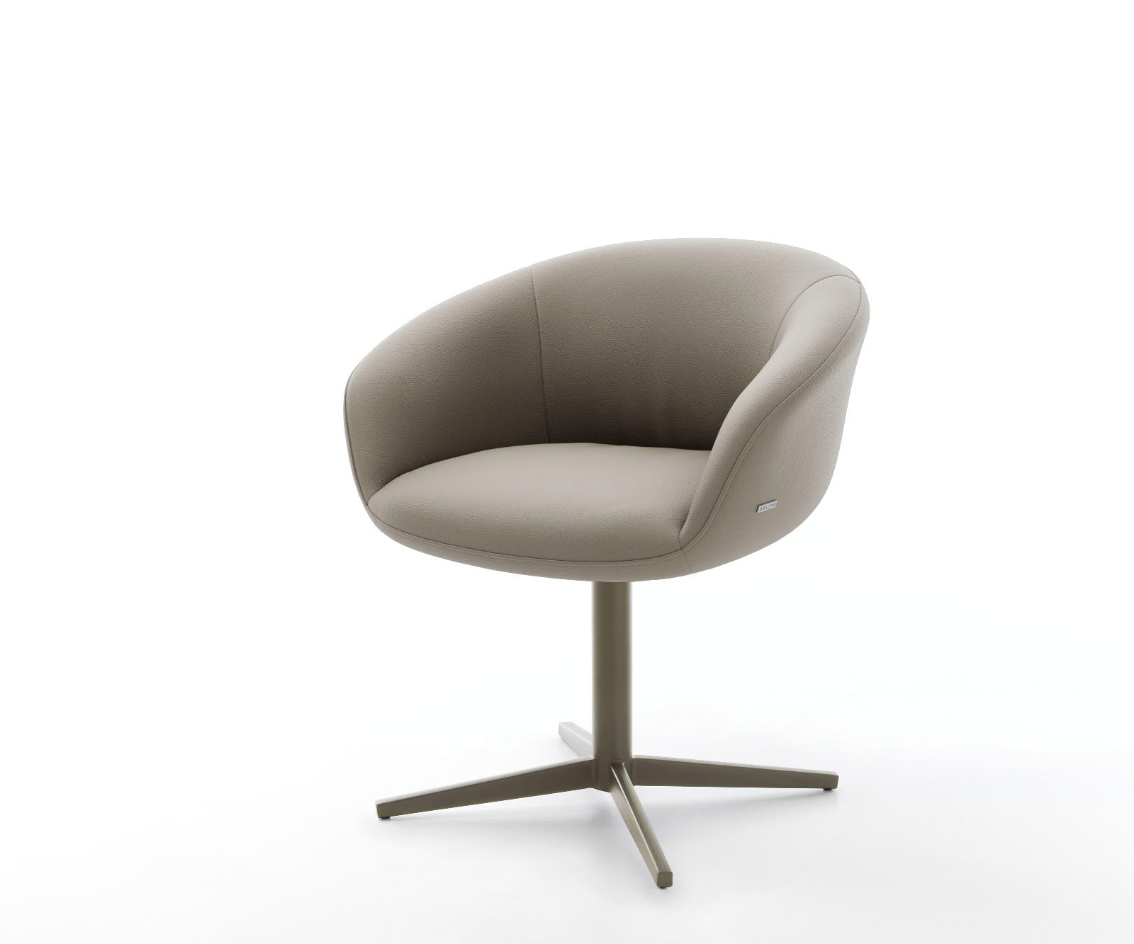 Chaise-pivotante Vinka-Flex avec accoudoirs cuir de vache couleur boue pied de chaise 4 branches aspect titane pivotement sur 360° ressorts ensachés Chaise-pivotante Vinka-Flex avec accoudoirs cuir de vache couleur boue pied de chaise 4 branches aspect titane pivotement sur 360° ressorts ensachés