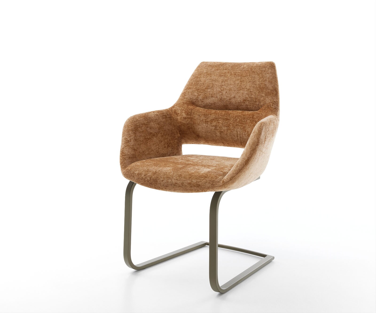 Cantilever Yago-Flex avec accoudoirs chenille rouille pied cantilever plat aspect titane ressorts ensachés